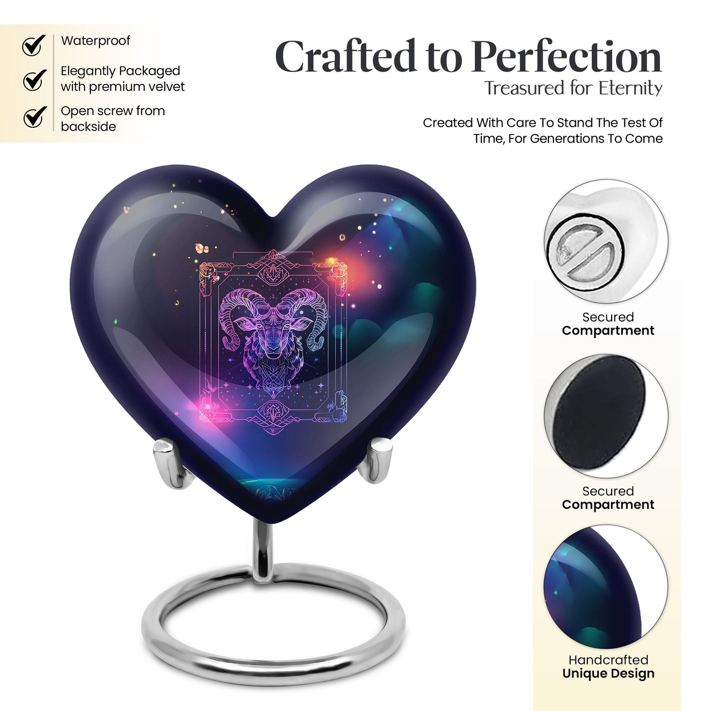 heart design zodiac urn