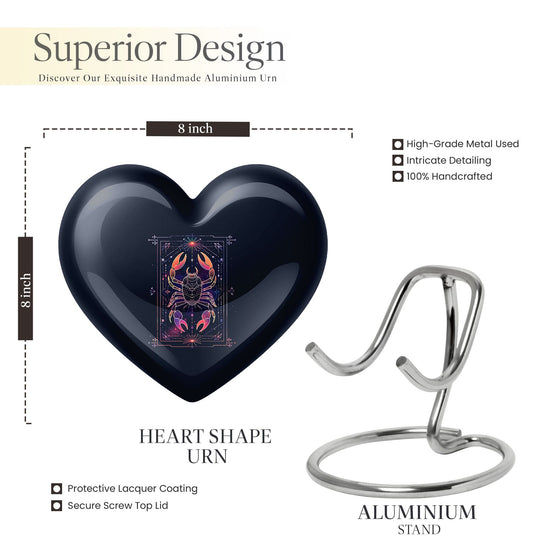 10 Inch heart-shaped Zodiac Urn with personalized engravings for men's memorial