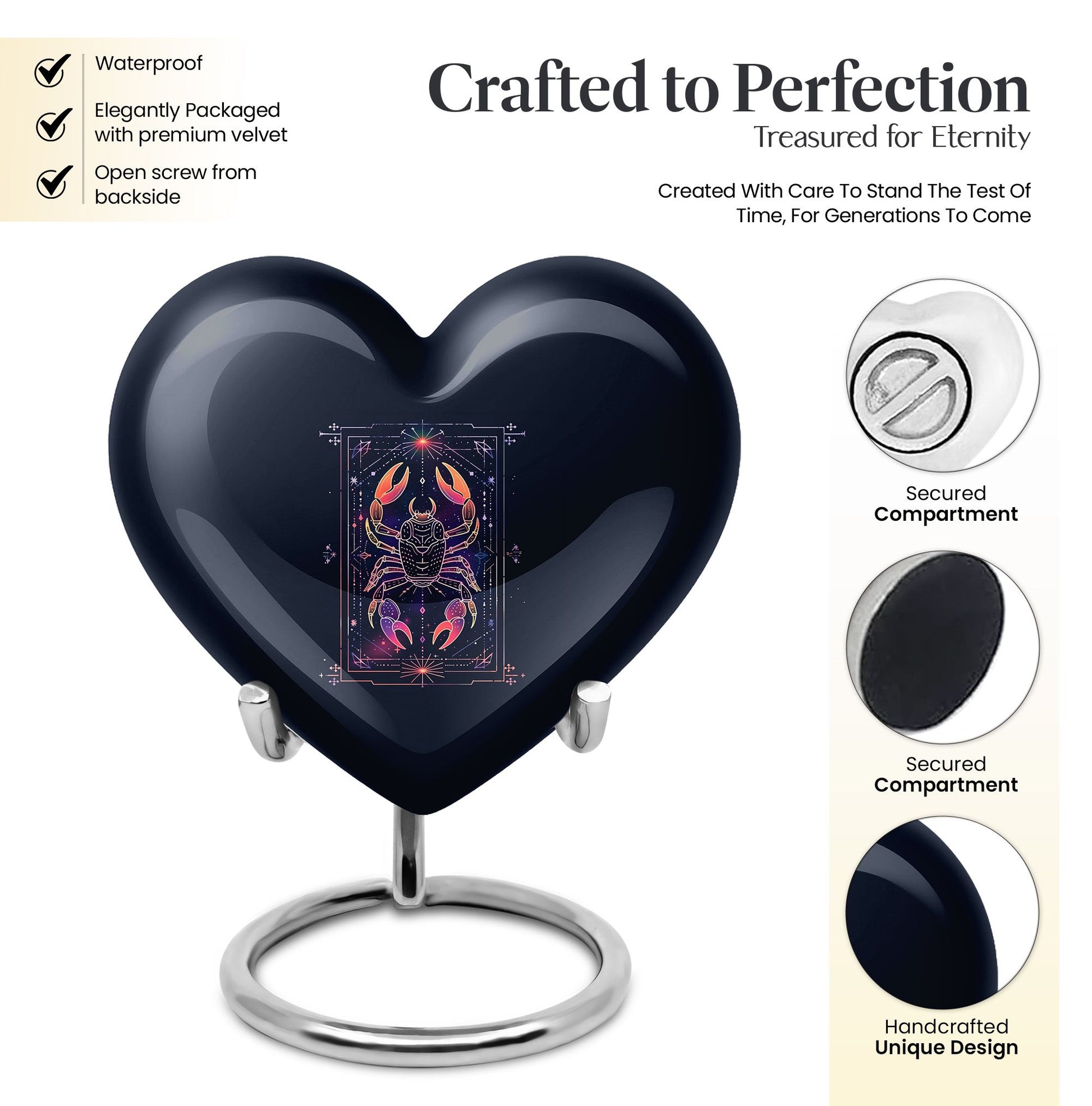 10 Inch heart-shaped Zodiac Urn with personalized engravings for men's memorial