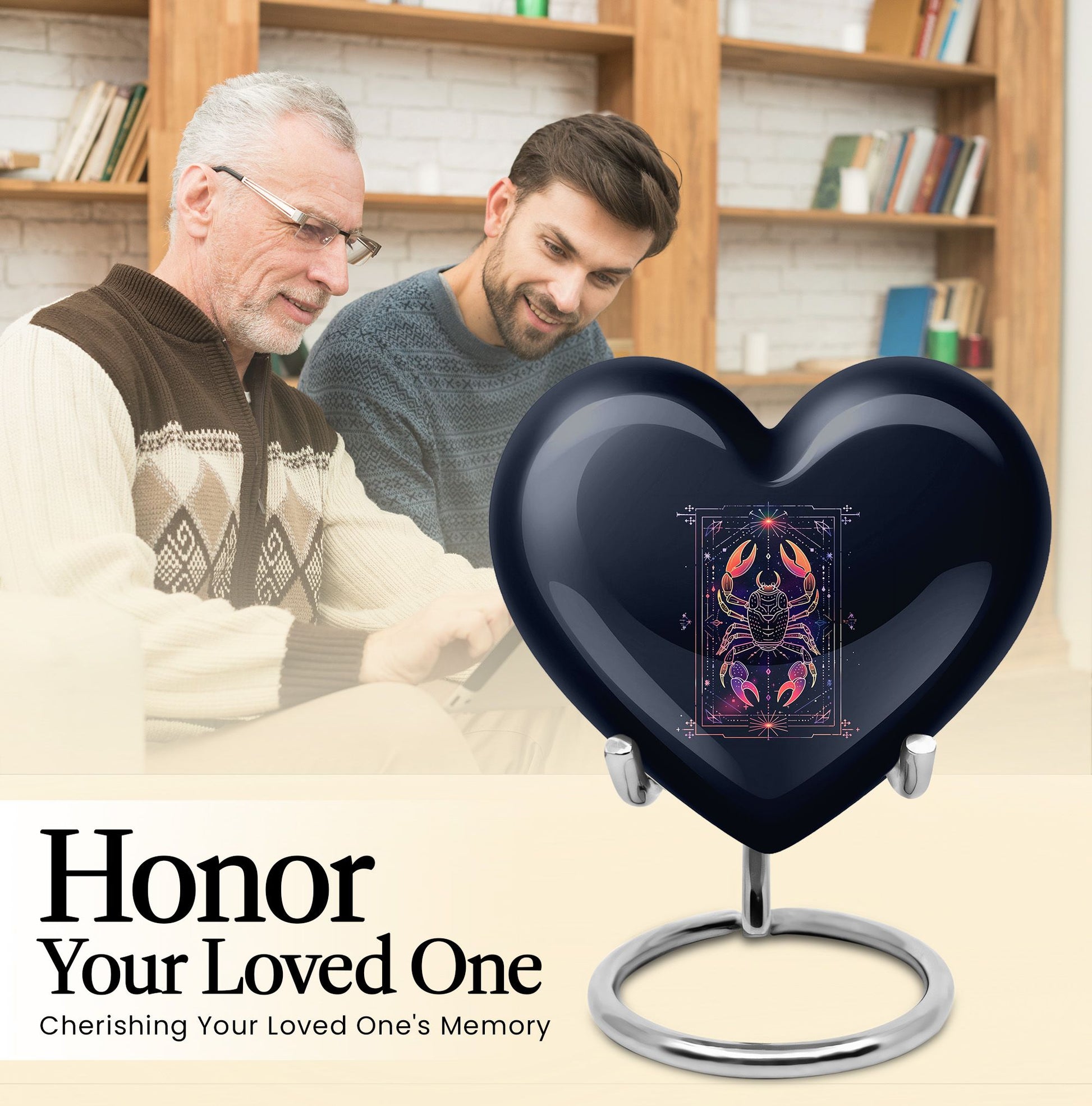 10 Inch heart-shaped Zodiac Urn with personalized engravings for men's memorial