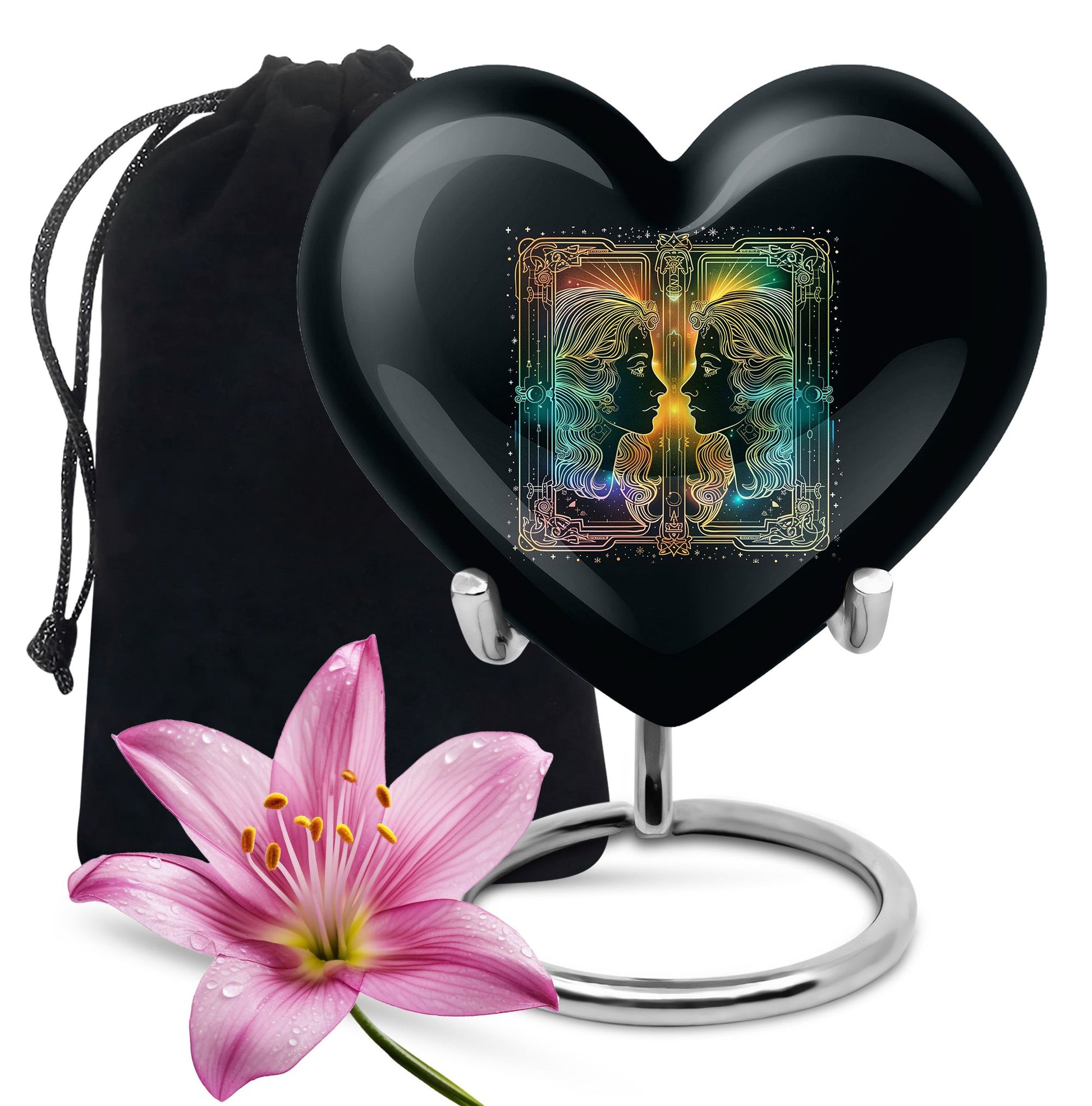 10-inch zodiac heart-shaped urn, ideal for cremation ashes with engraving option