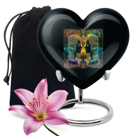 10-inch zodiac heart-shaped urn, ideal for cremation ashes with engraving option
