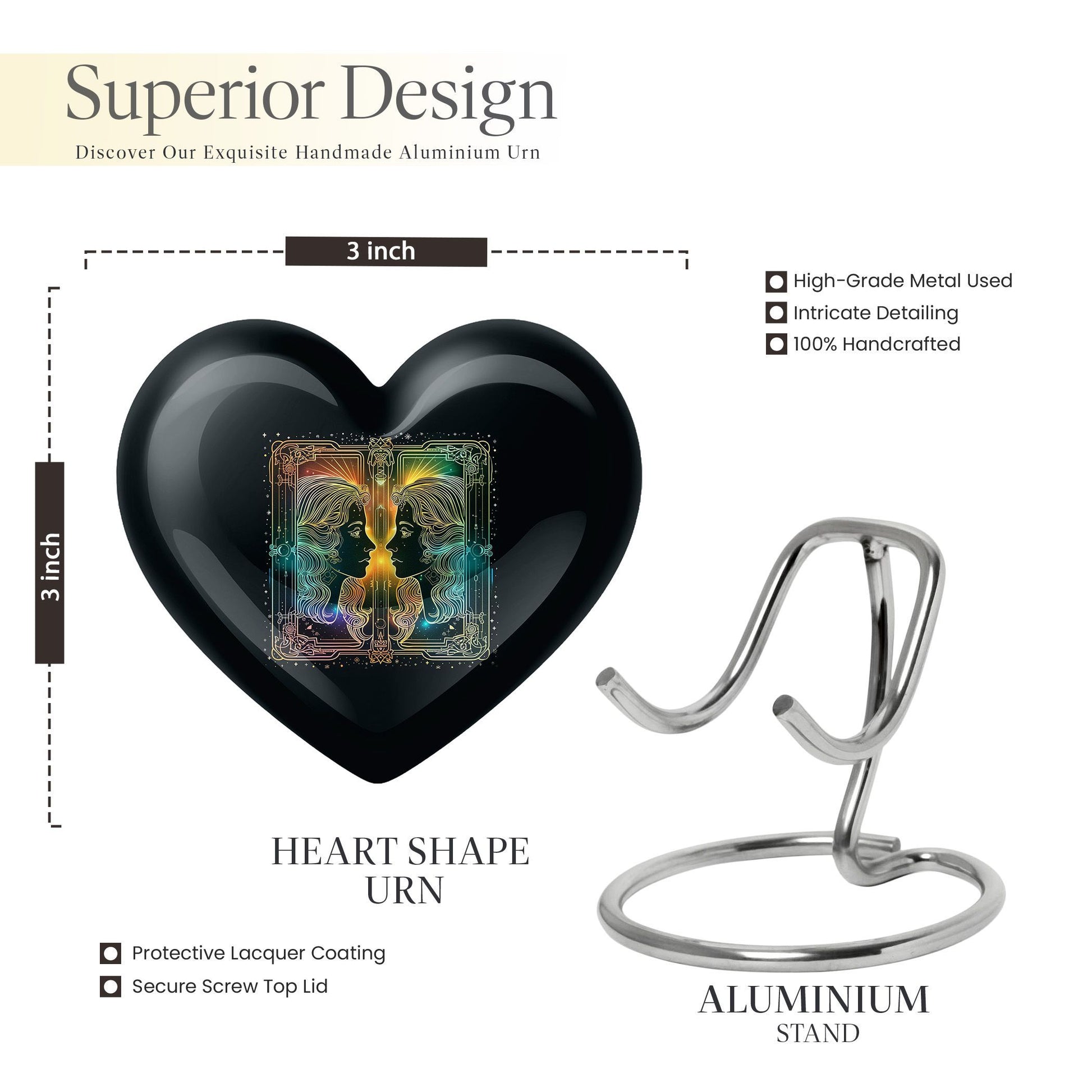 10-inch zodiac heart-shaped urn, ideal for cremation ashes with engraving option
