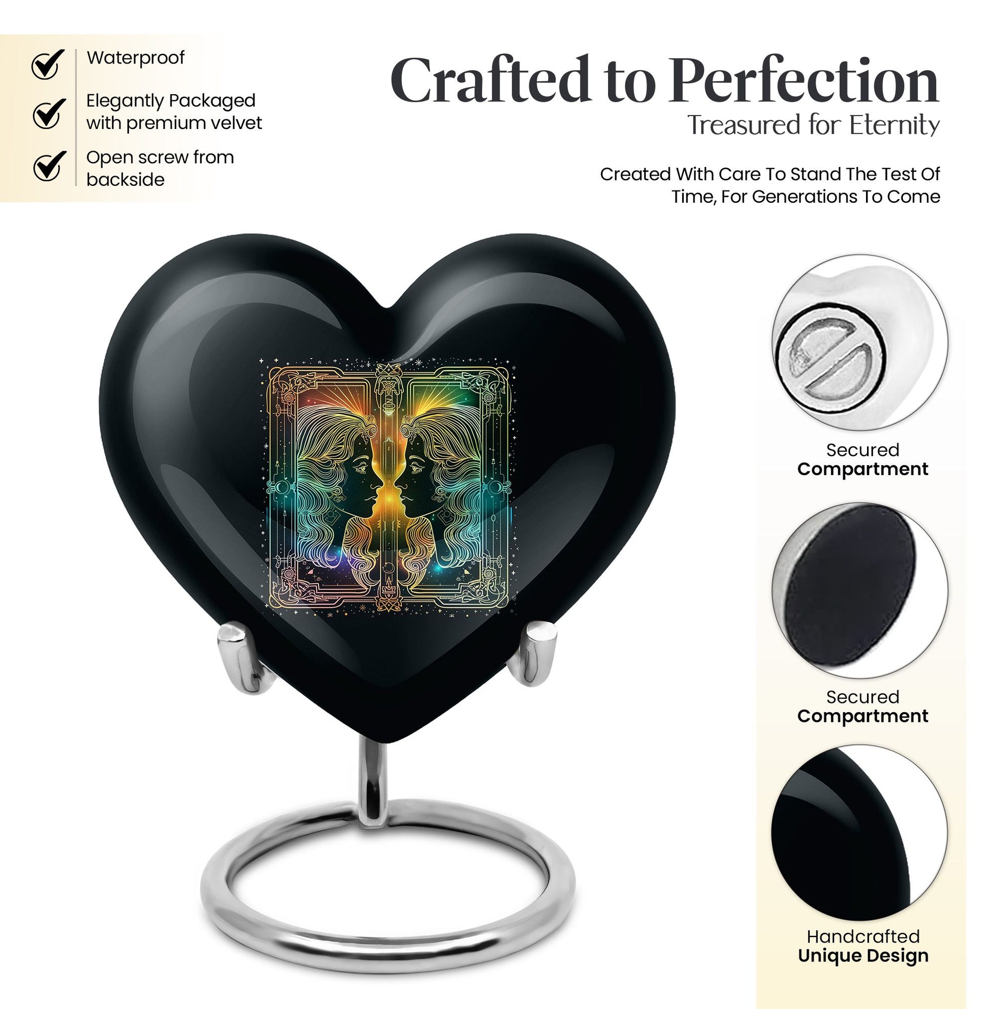 10-inch zodiac heart-shaped urn, ideal for cremation ashes with engraving option