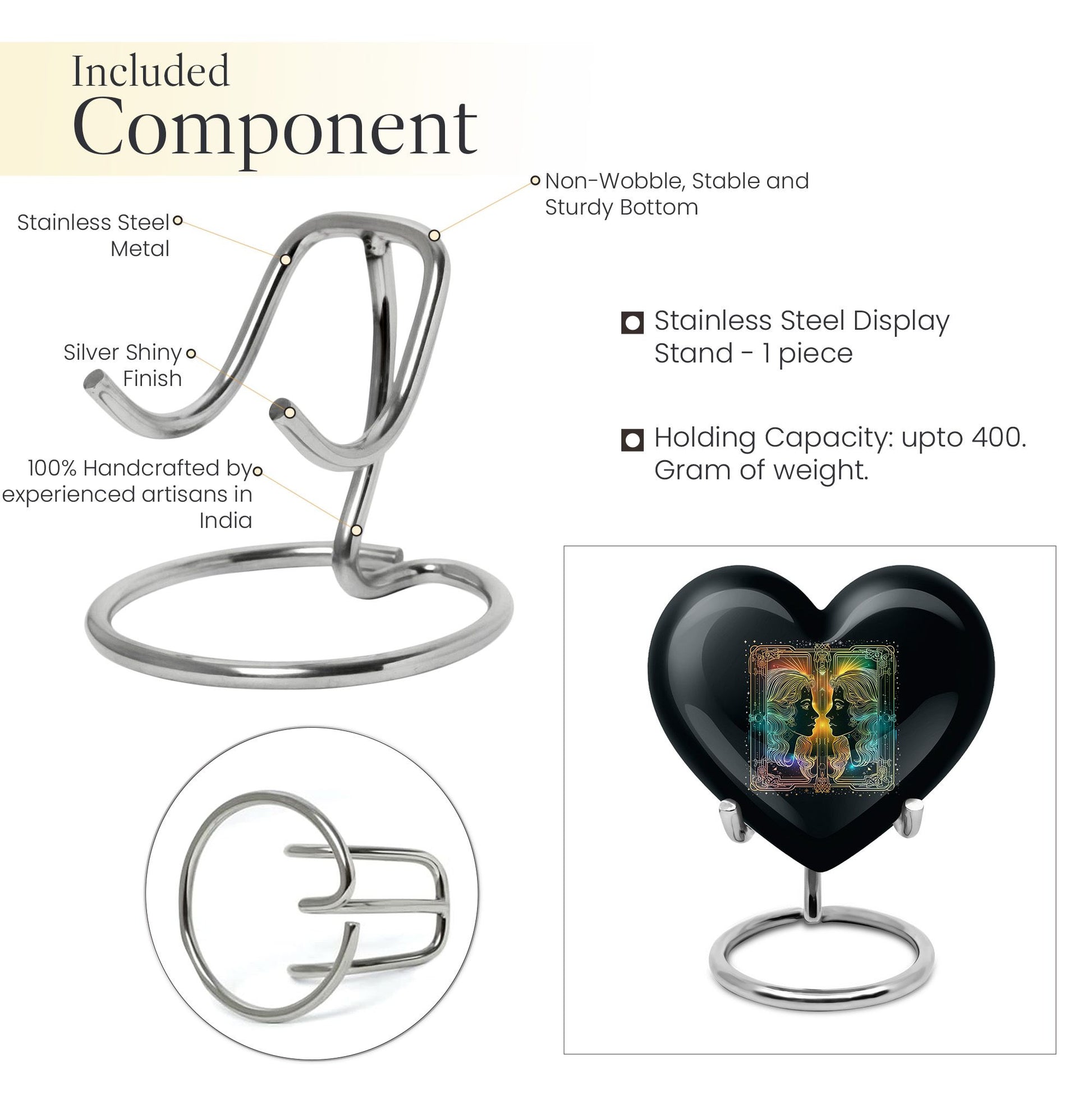 10-inch zodiac heart-shaped urn, ideal for cremation ashes with engraving option