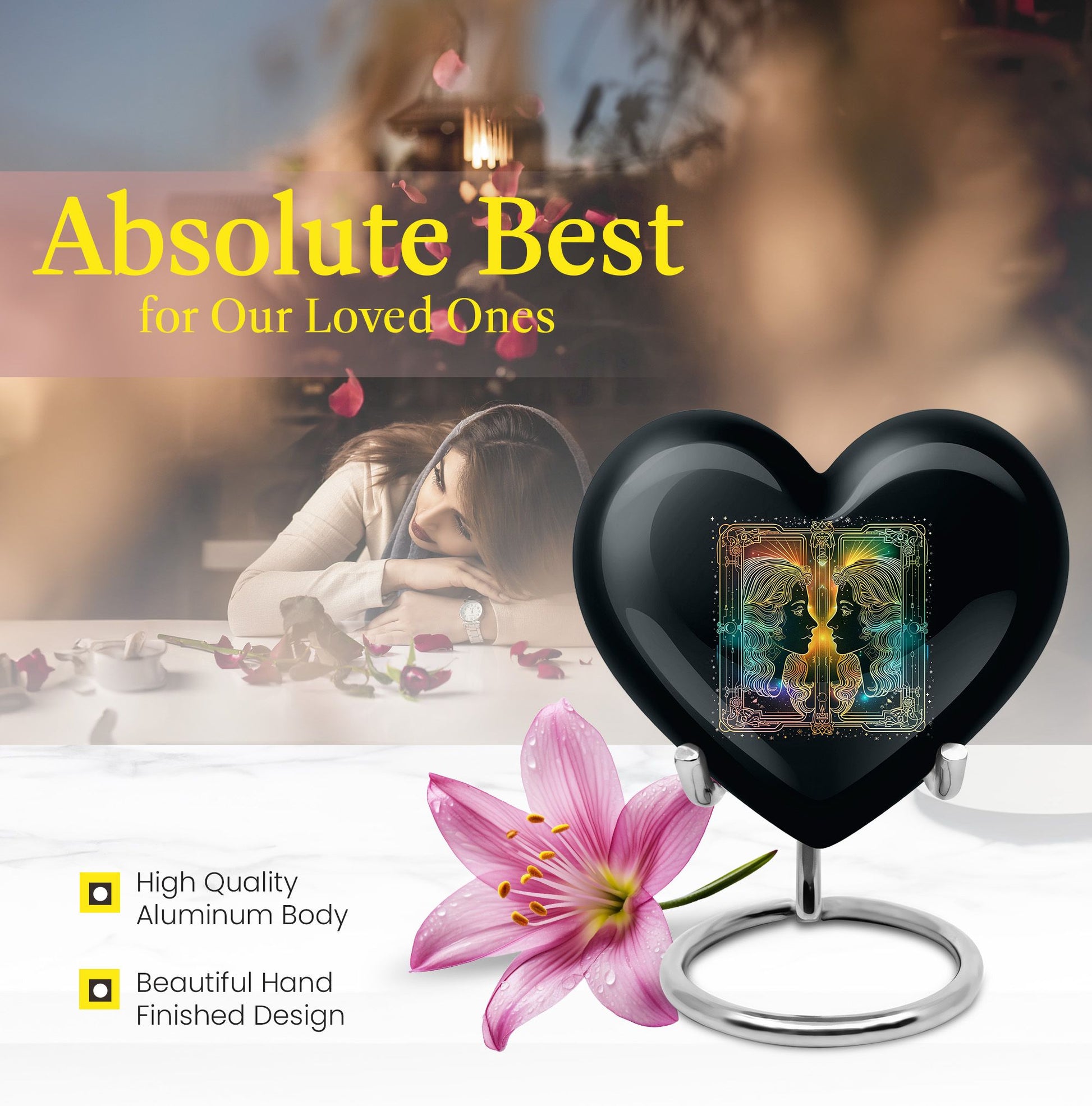 10-inch zodiac heart-shaped urn, ideal for cremation ashes with engraving option