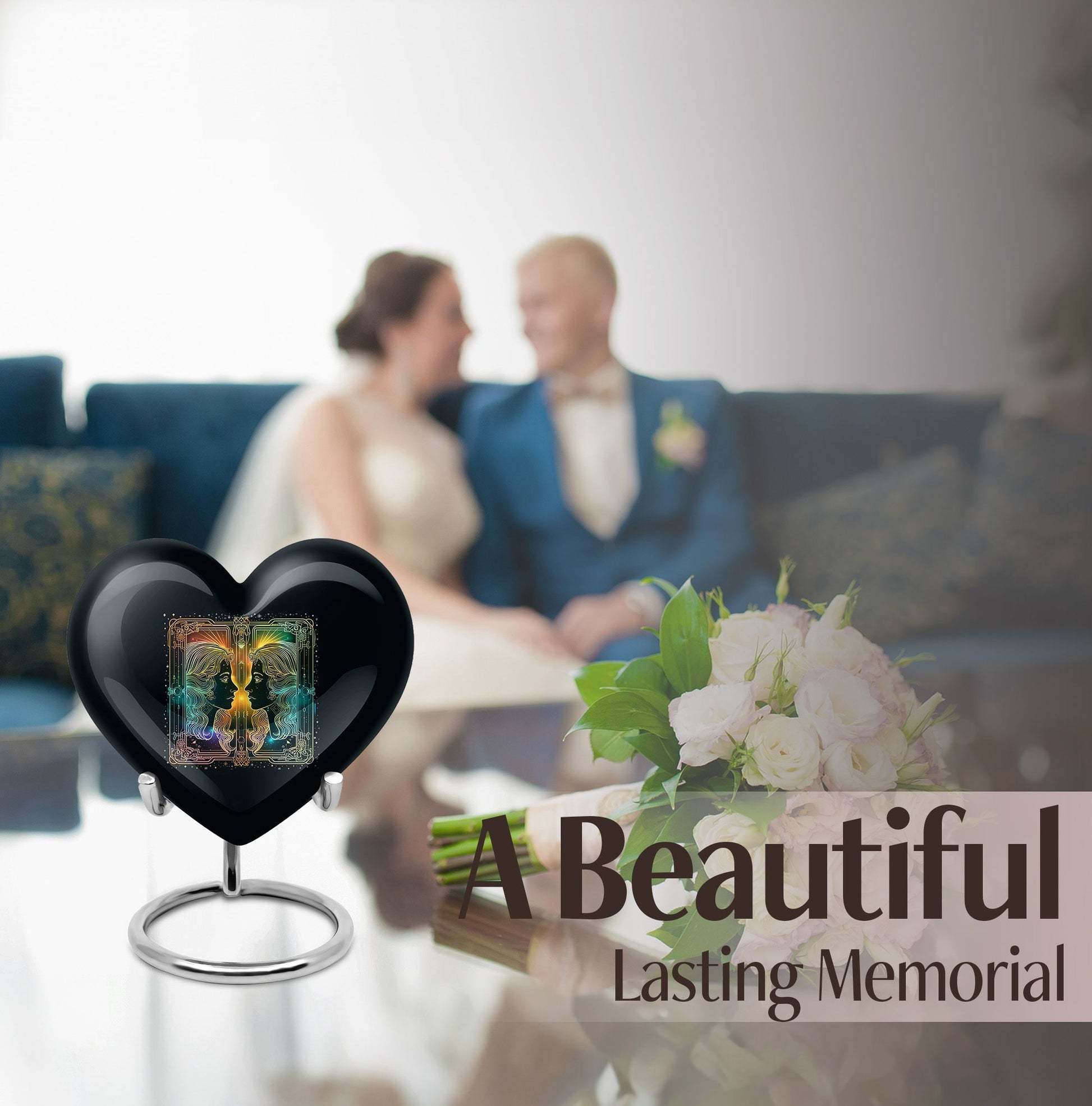 10-inch zodiac heart-shaped urn, ideal for cremation ashes with engraving option