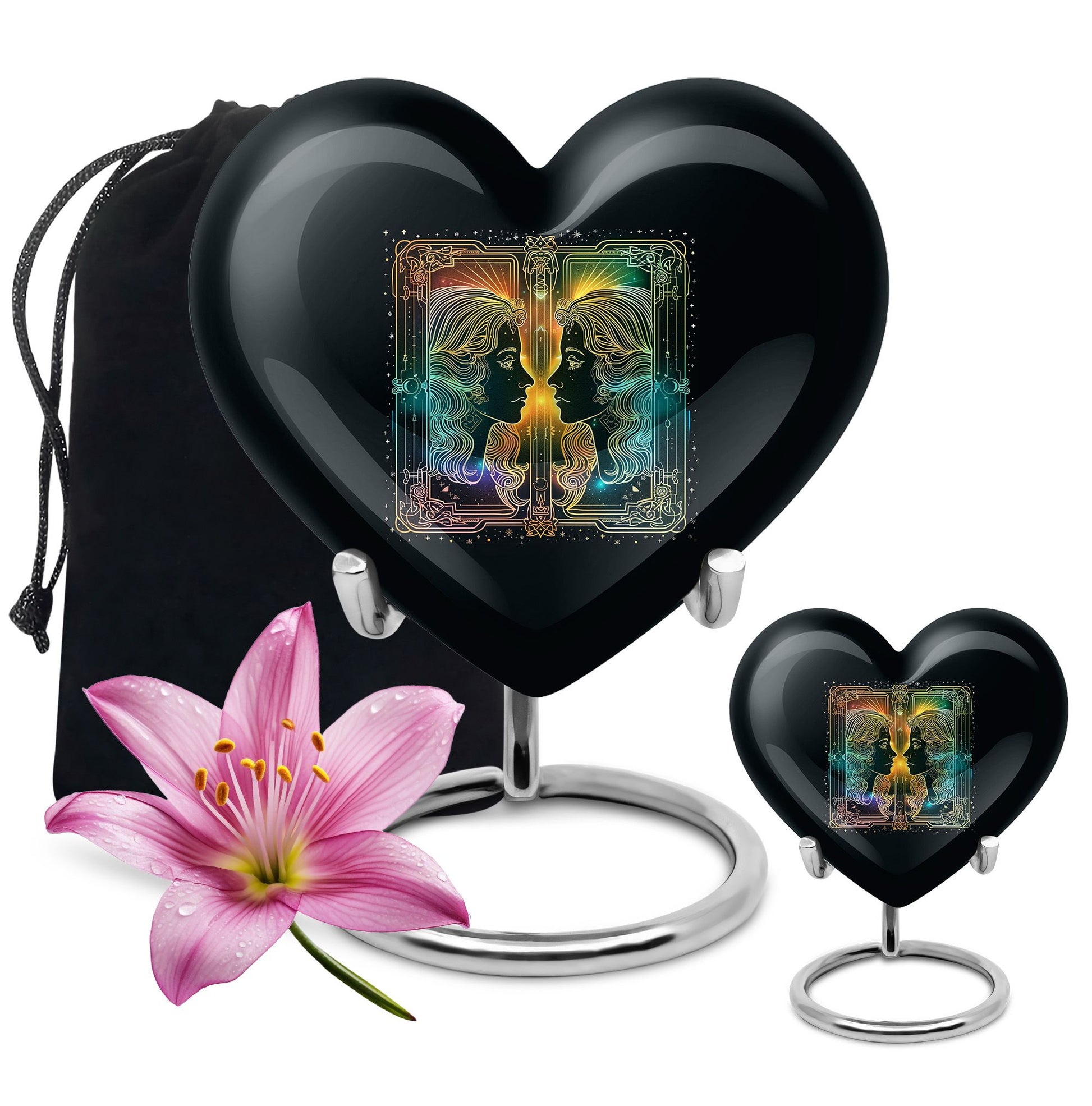 10-inch zodiac heart-shaped urn, ideal for cremation ashes with engraving option