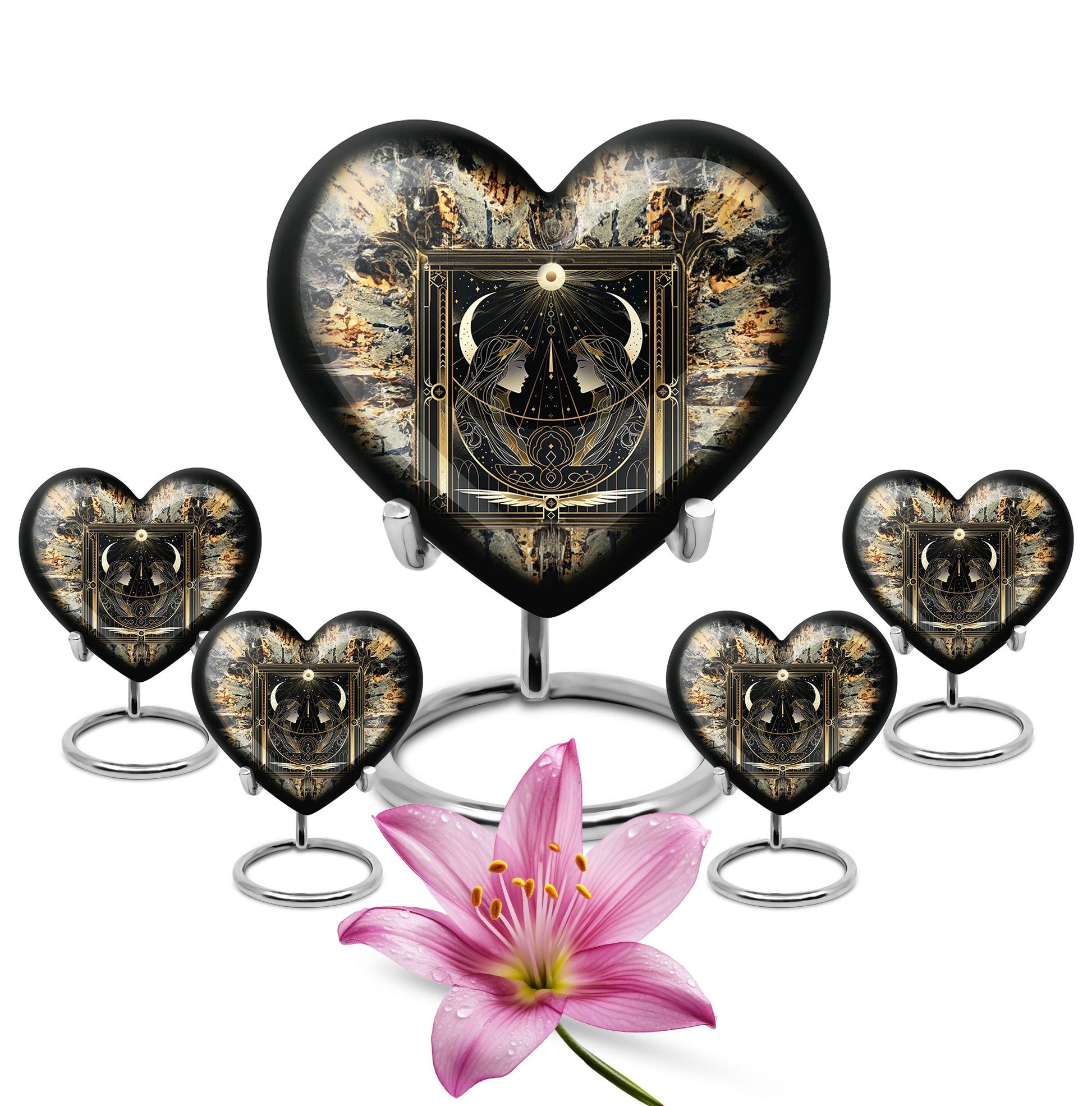 zodiac and heart design large burial urn