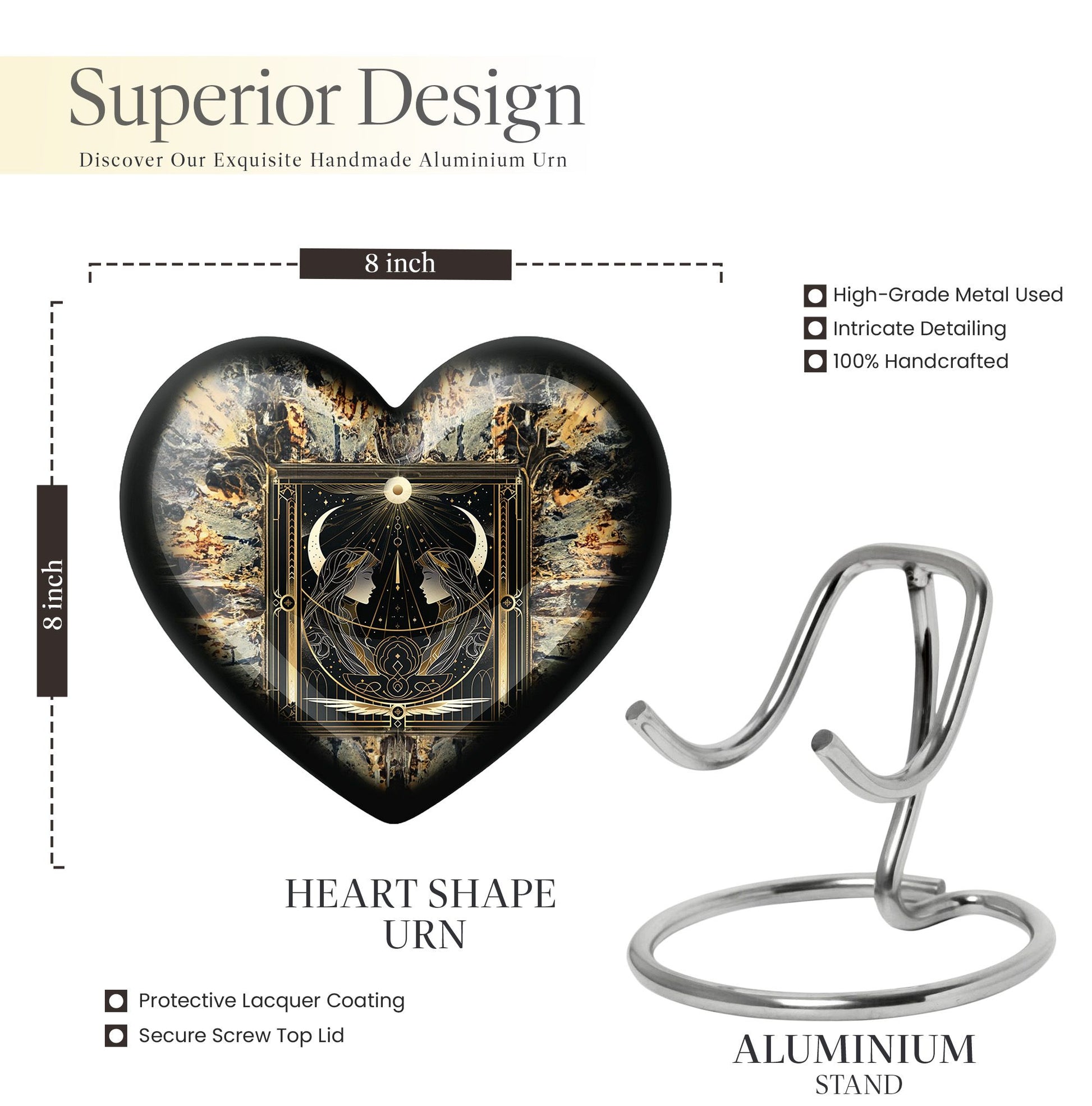 zodiac and heart design large burial urn