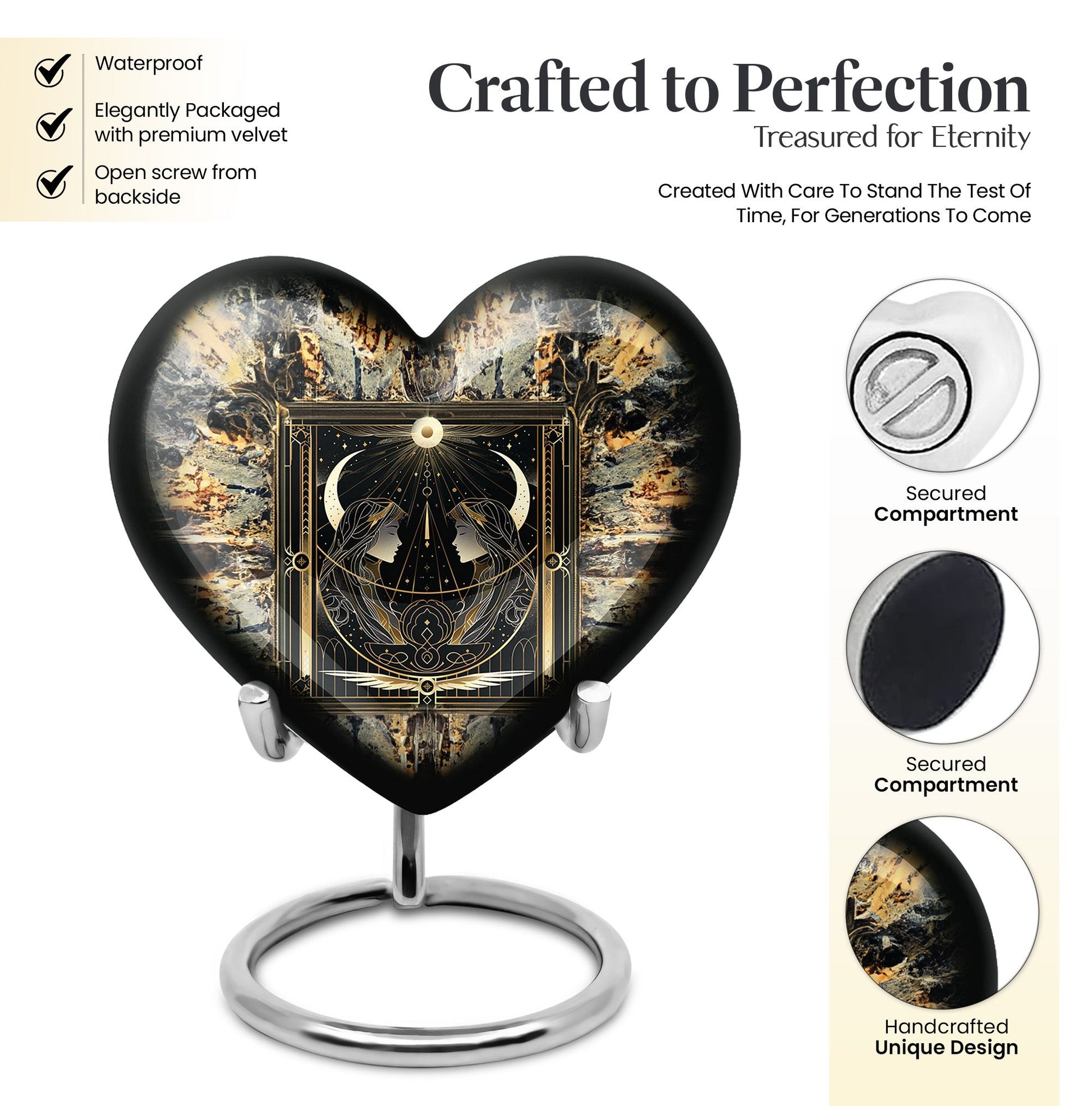 zodiac and heart design large burial urn