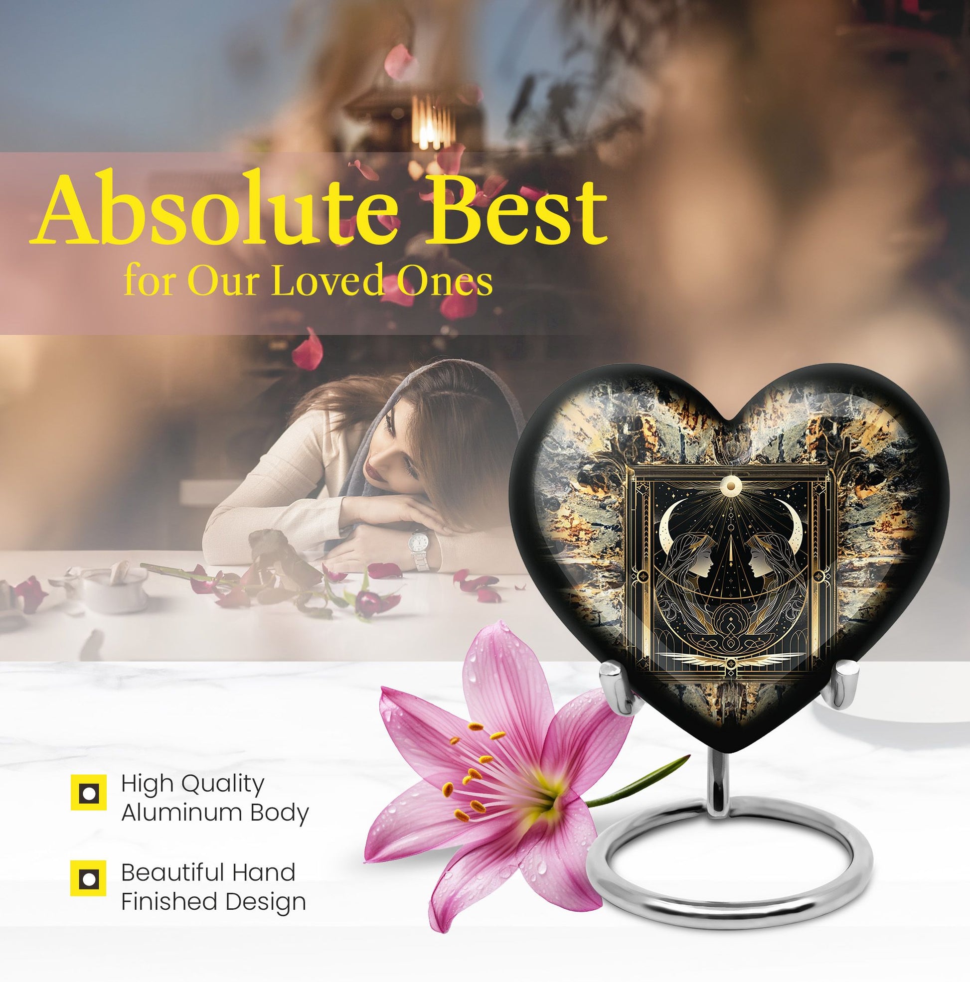zodiac and heart design large burial urn