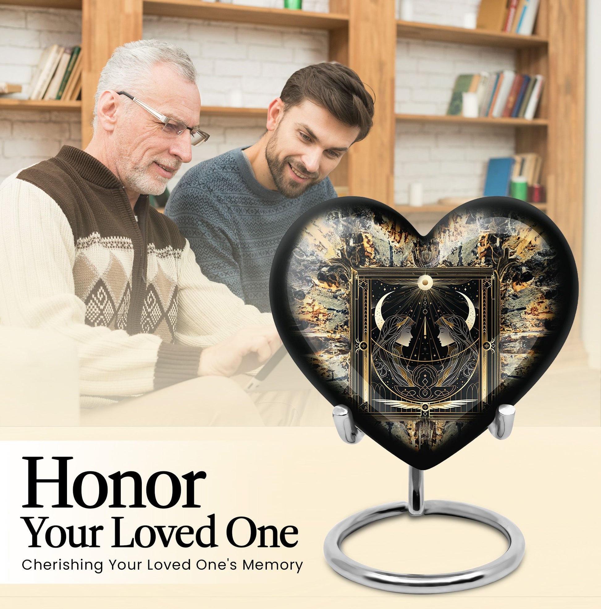zodiac and heart design large burial urn
