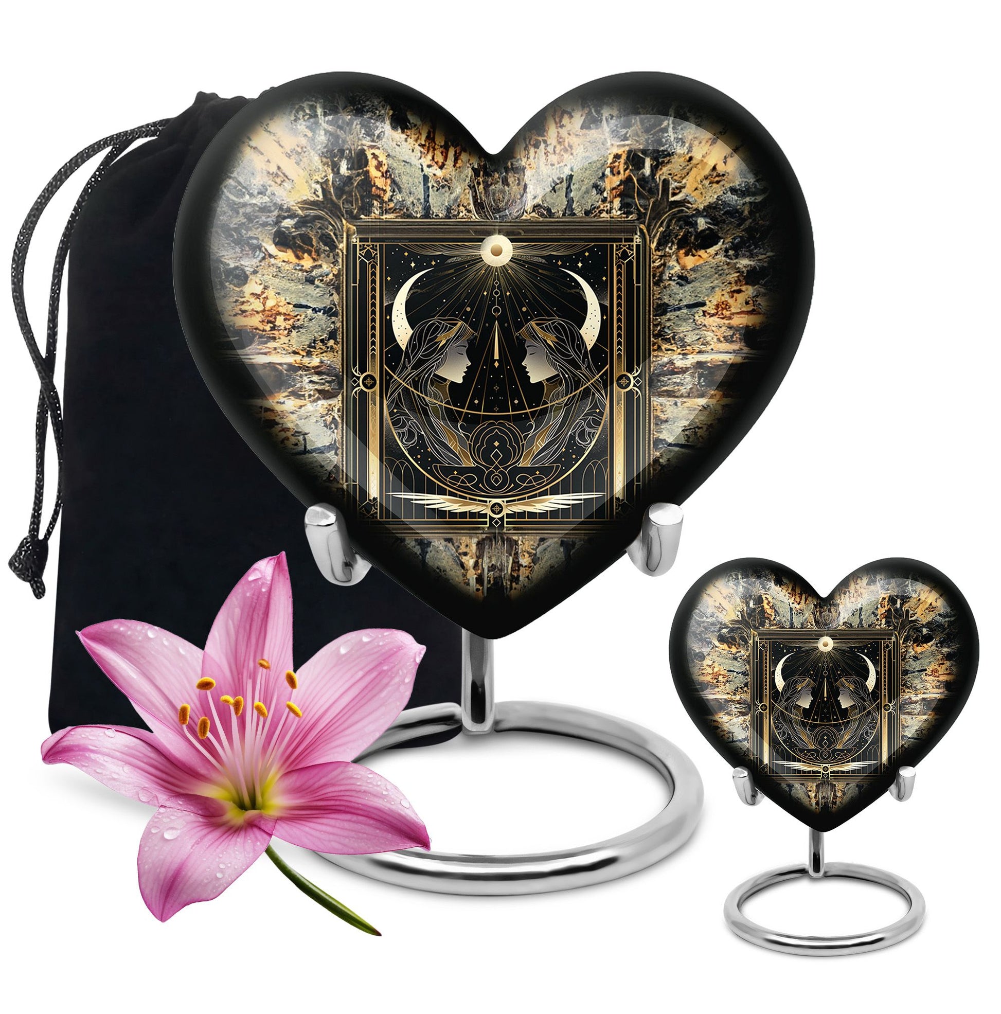 zodiac and heart design large burial urn