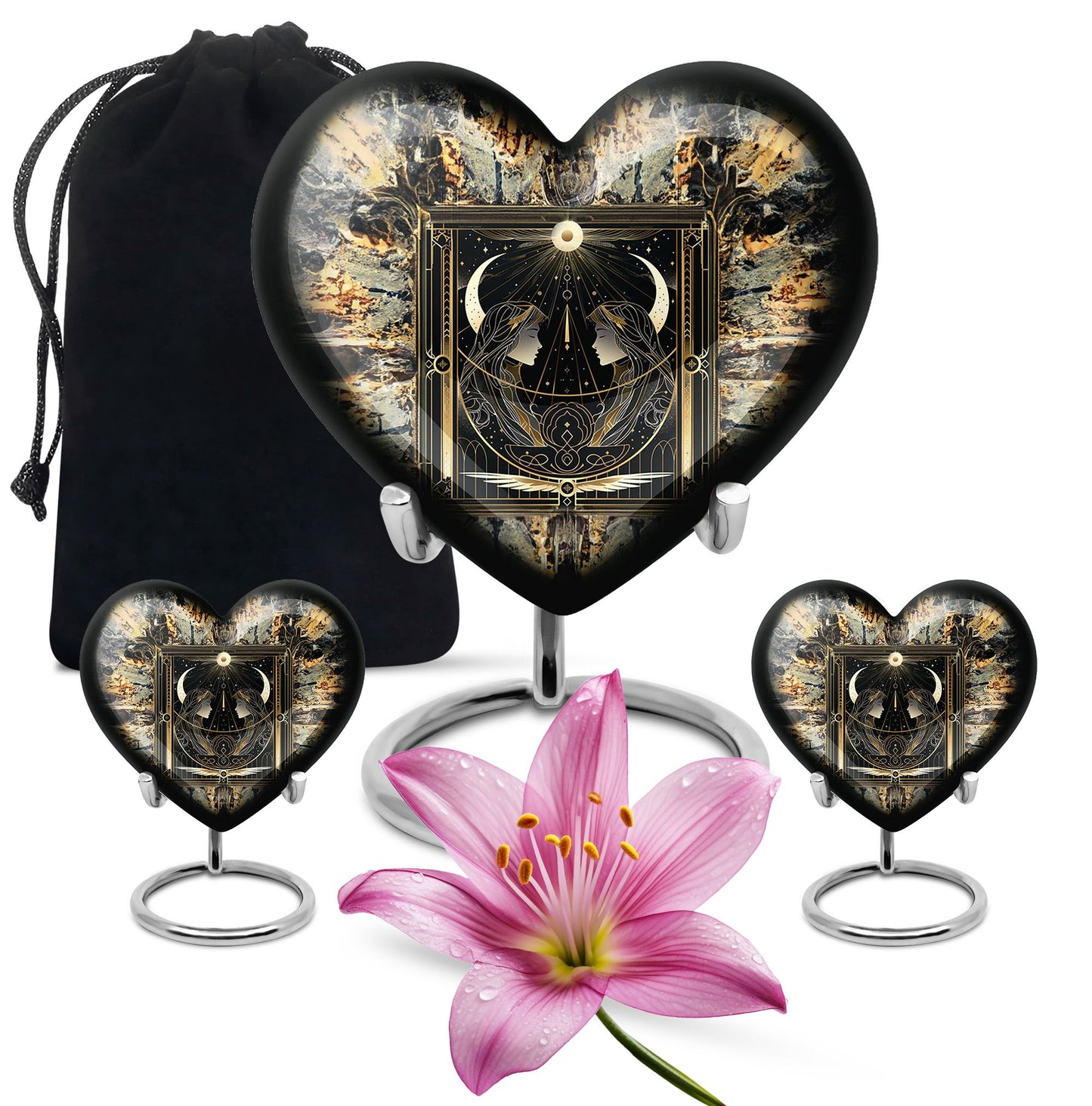 zodiac and heart design large burial urn
