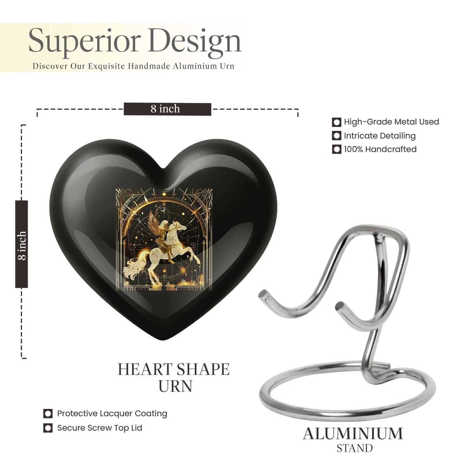 10 inch zodiac urn, Abstract heart design, large burial urn for adult ashes