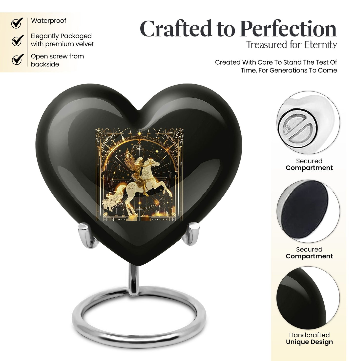 10 inch zodiac urn, Abstract heart design, large burial urn for adult ashes