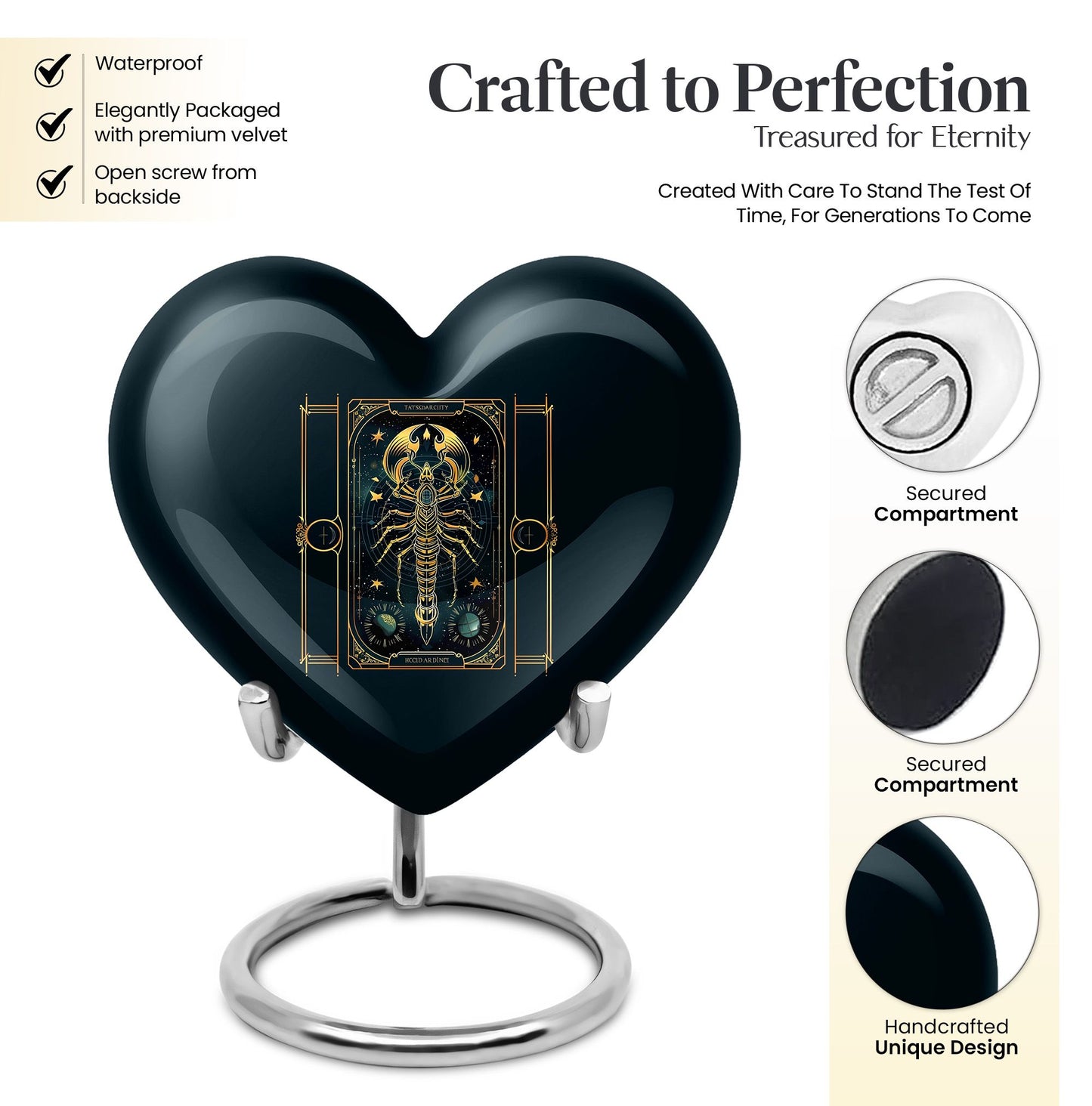 10 inch heart-shaped Aluminium zodiac urn used for female adult ashes, customizable with engraved names