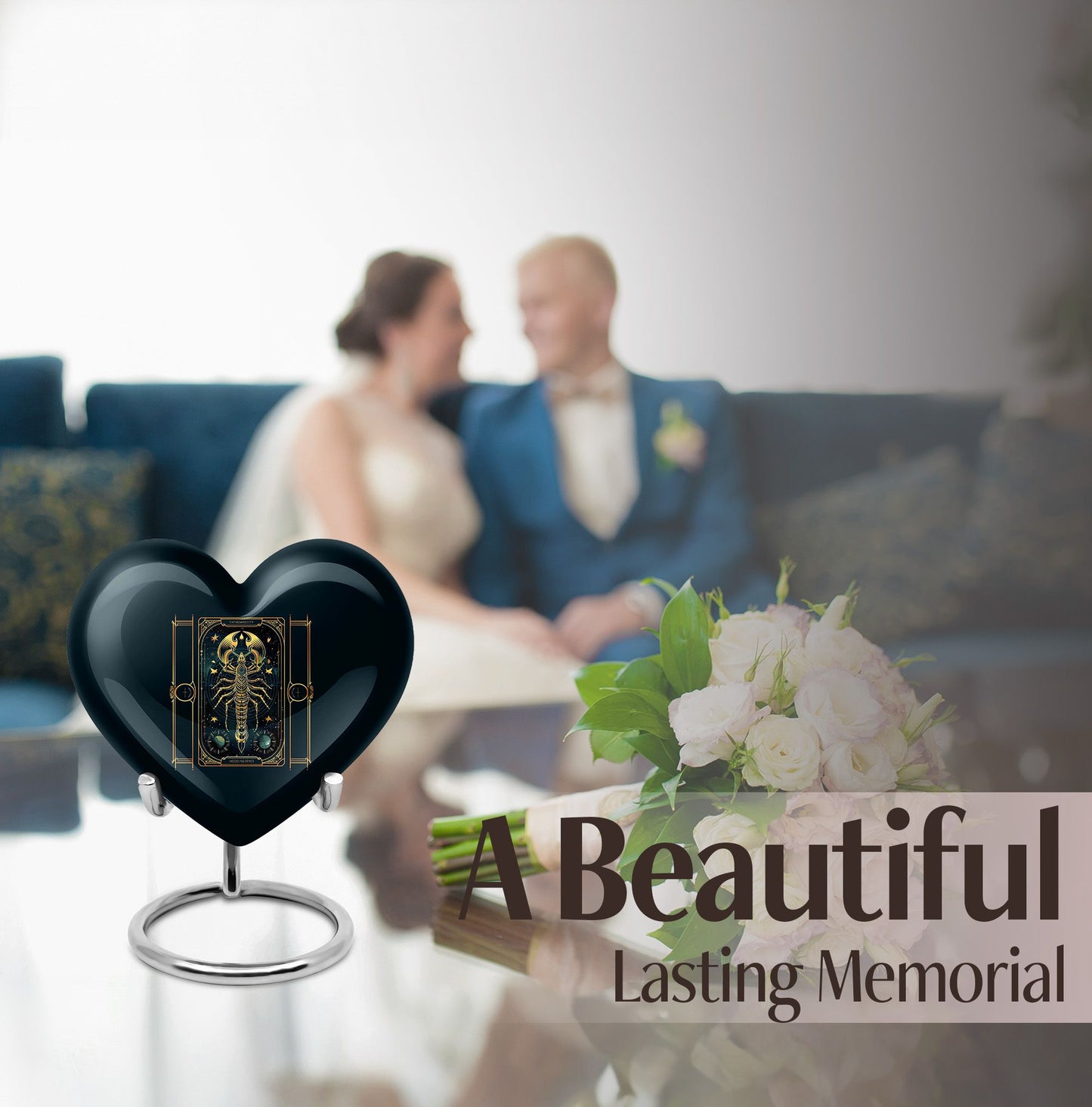 10 inch heart-shaped Aluminium zodiac urn used for female adult ashes, customizable with engraved names