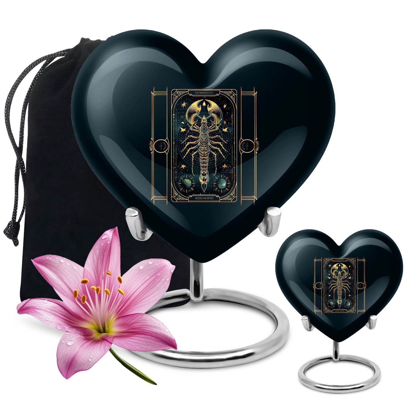10 inch heart-shaped Aluminium zodiac urn used for female adult ashes, customizable with engraved names