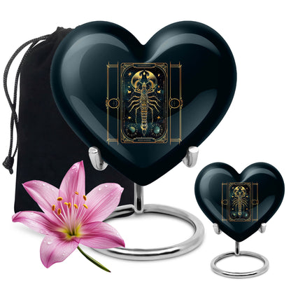10 inch heart-shaped Aluminium zodiac urn used for female adult ashes, customizable with engraved names