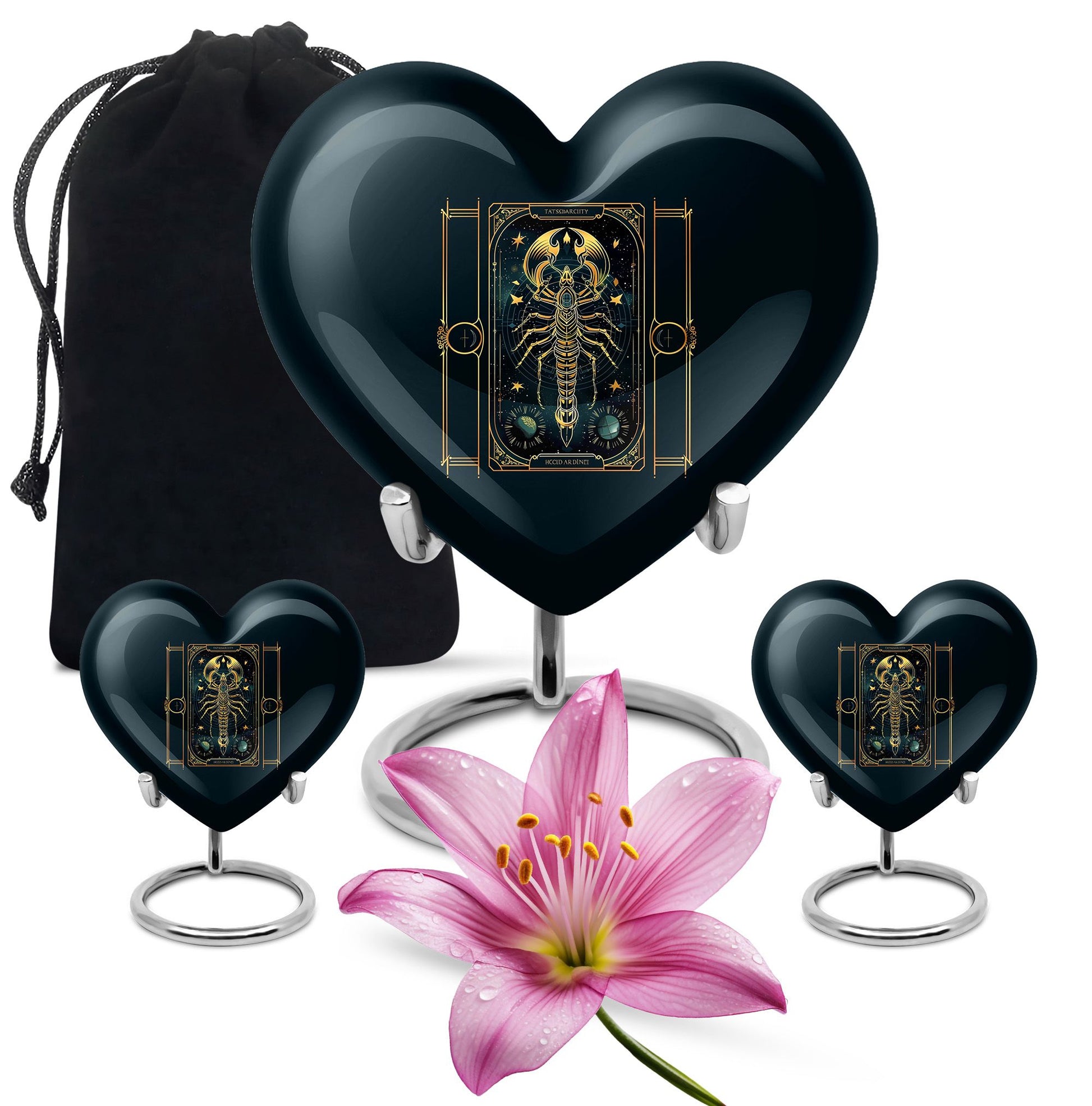 10 inch heart-shaped Aluminium zodiac urn used for female adult ashes, customizable with engraved names