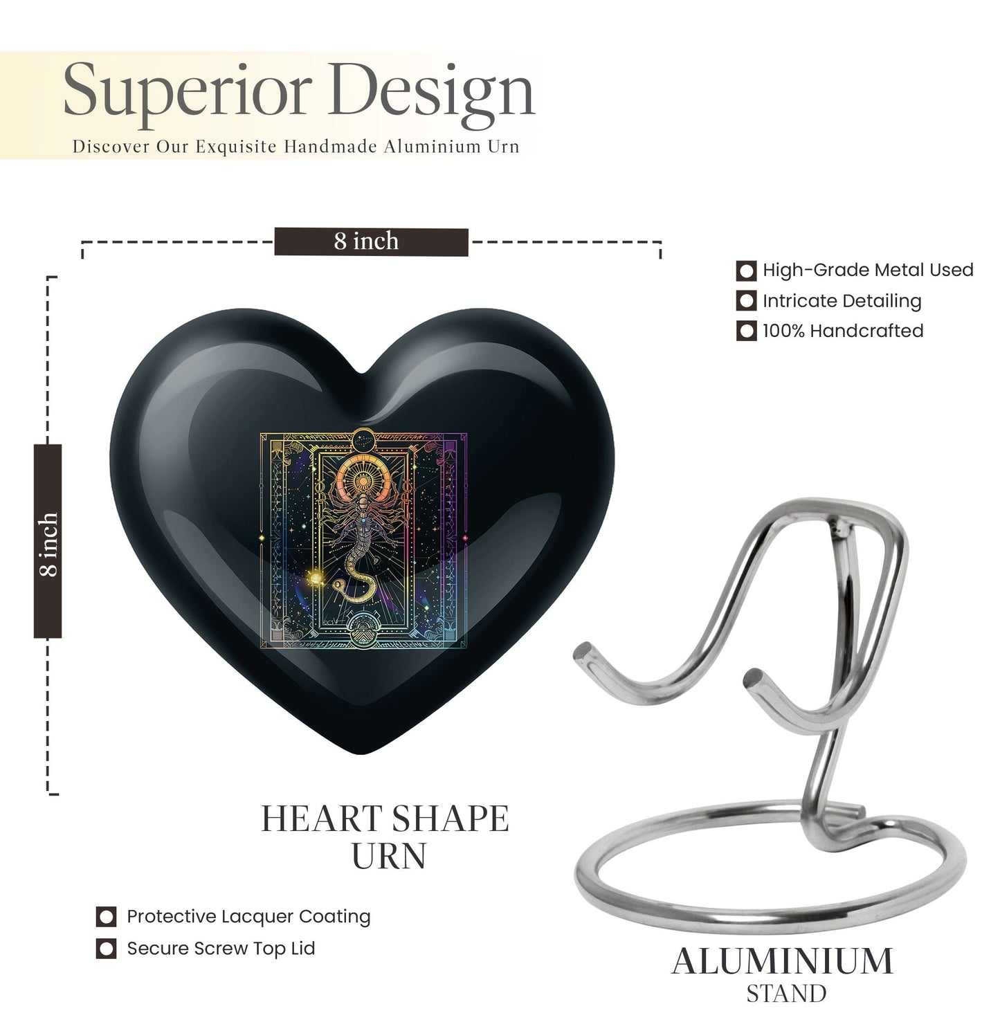10-inch abstract heart design zodiac urn for cremation 