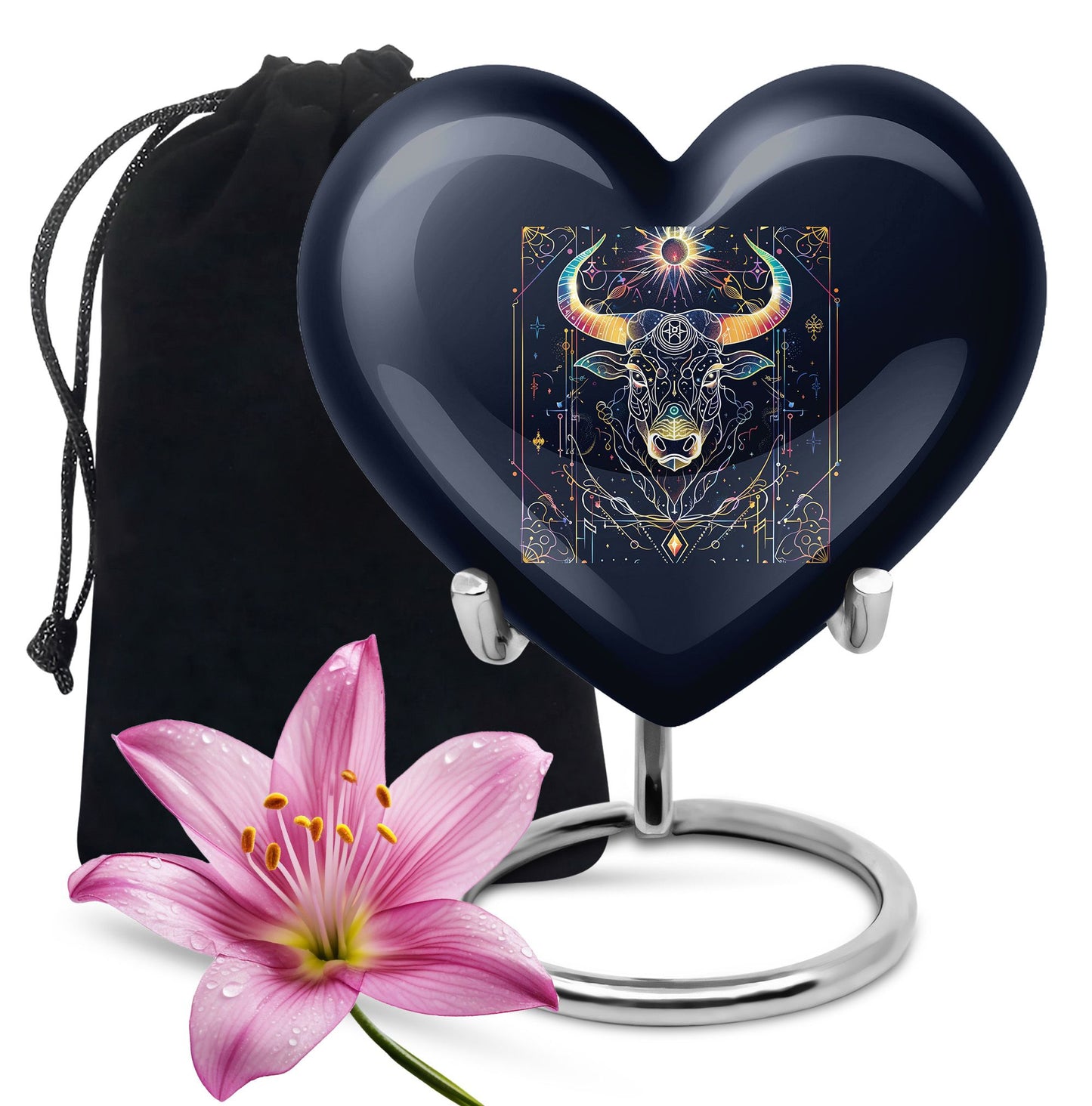 10-inch Zodiac Heart urn in aluminium for adult male ashes, 