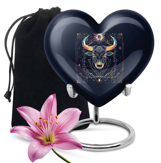 10-inch Zodiac Heart urn in aluminium for adult male ashes, 
