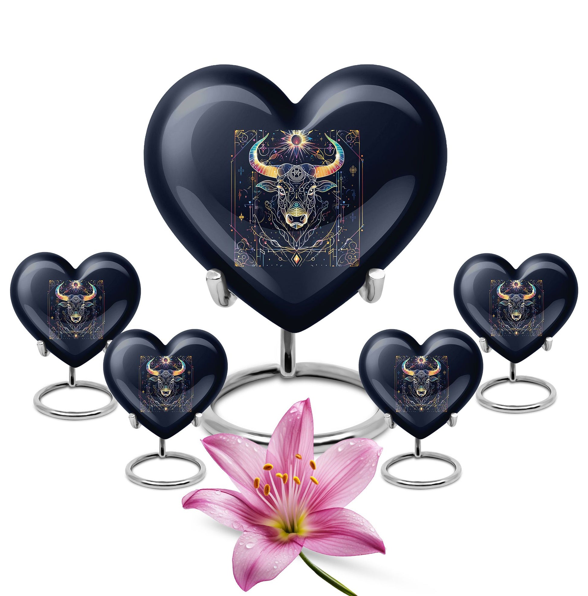 10-inch Zodiac Heart urn in aluminium for adult male ashes, 