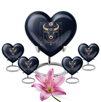 10-inch Zodiac Heart urn in aluminium for adult male ashes, 