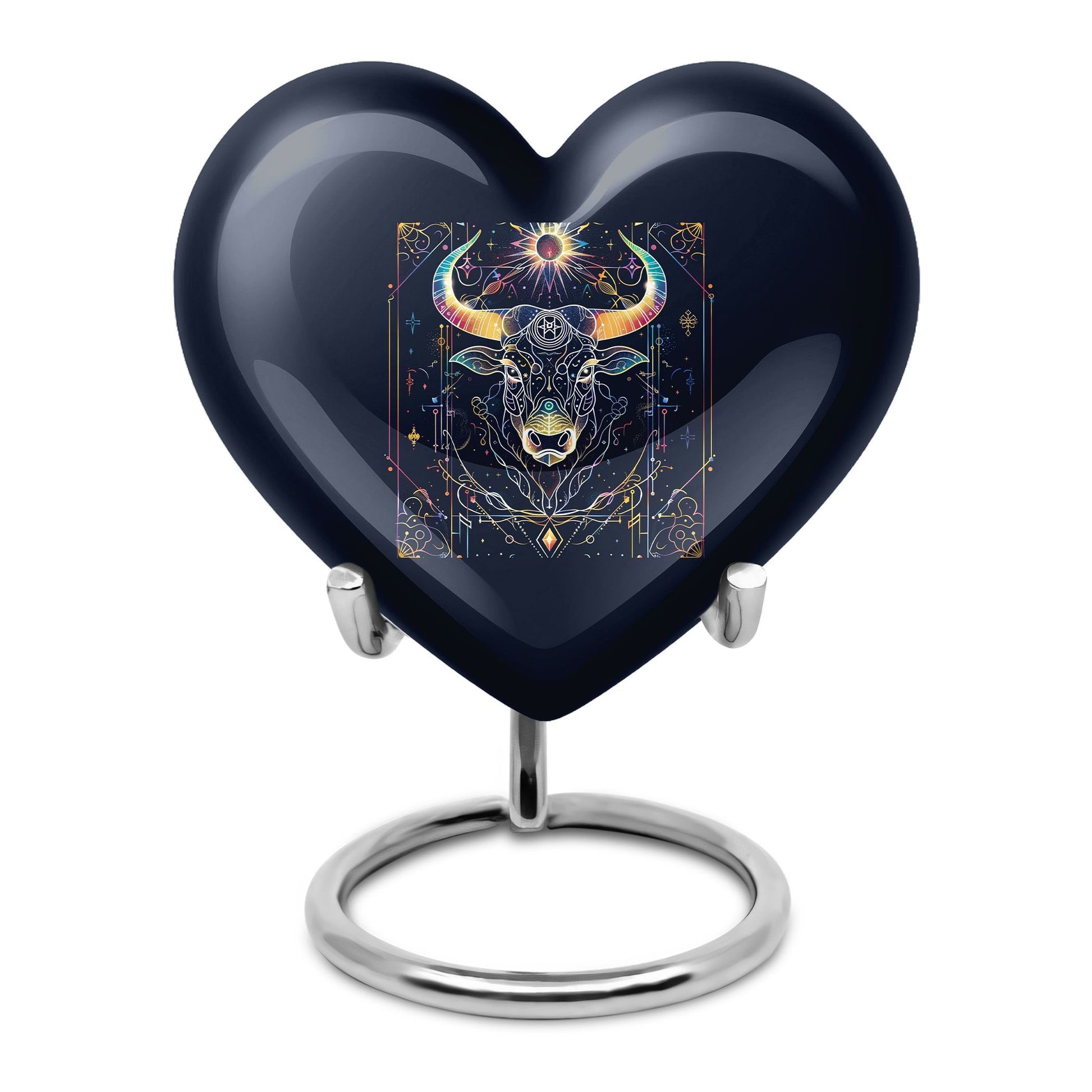 10-inch Zodiac Heart urn in aluminium for adult male ashes, 