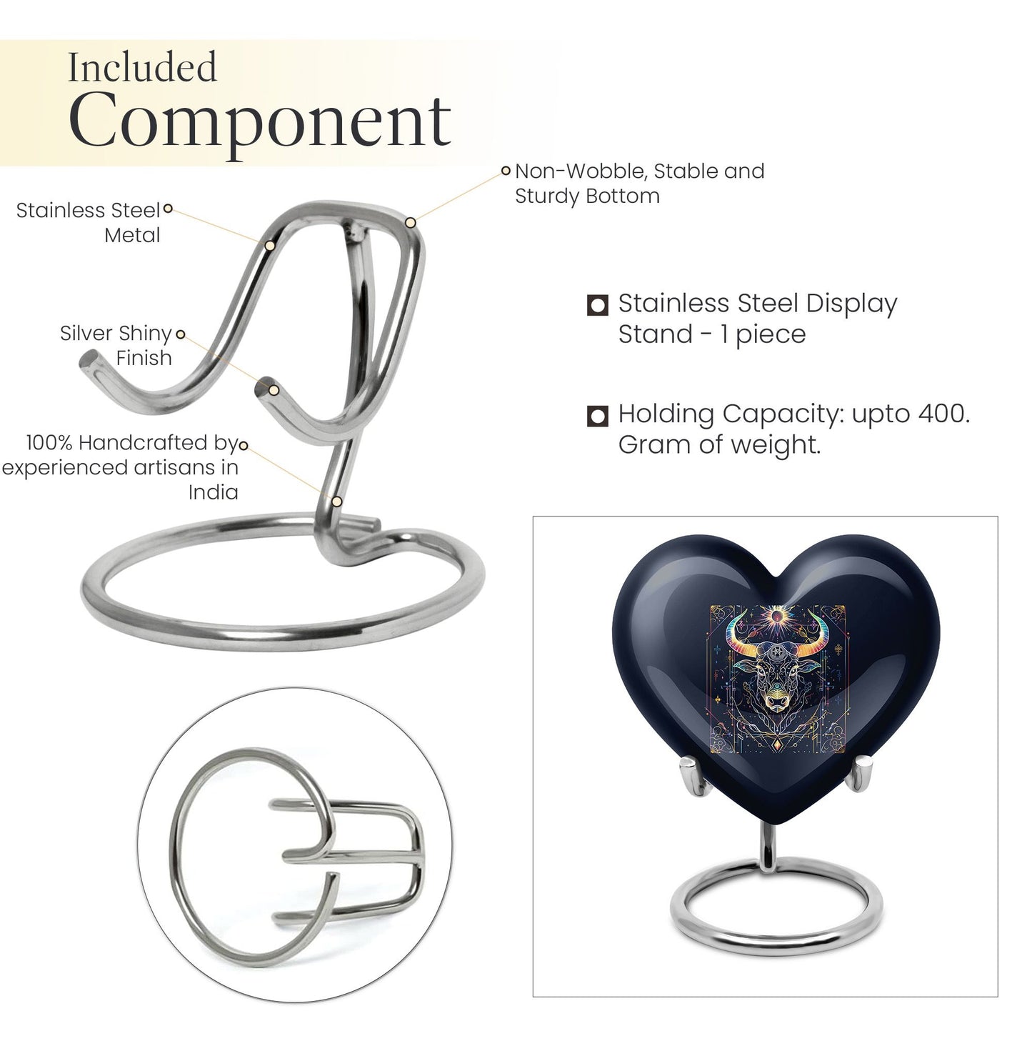 10-inch Zodiac Heart urn in aluminium for adult male ashes, 