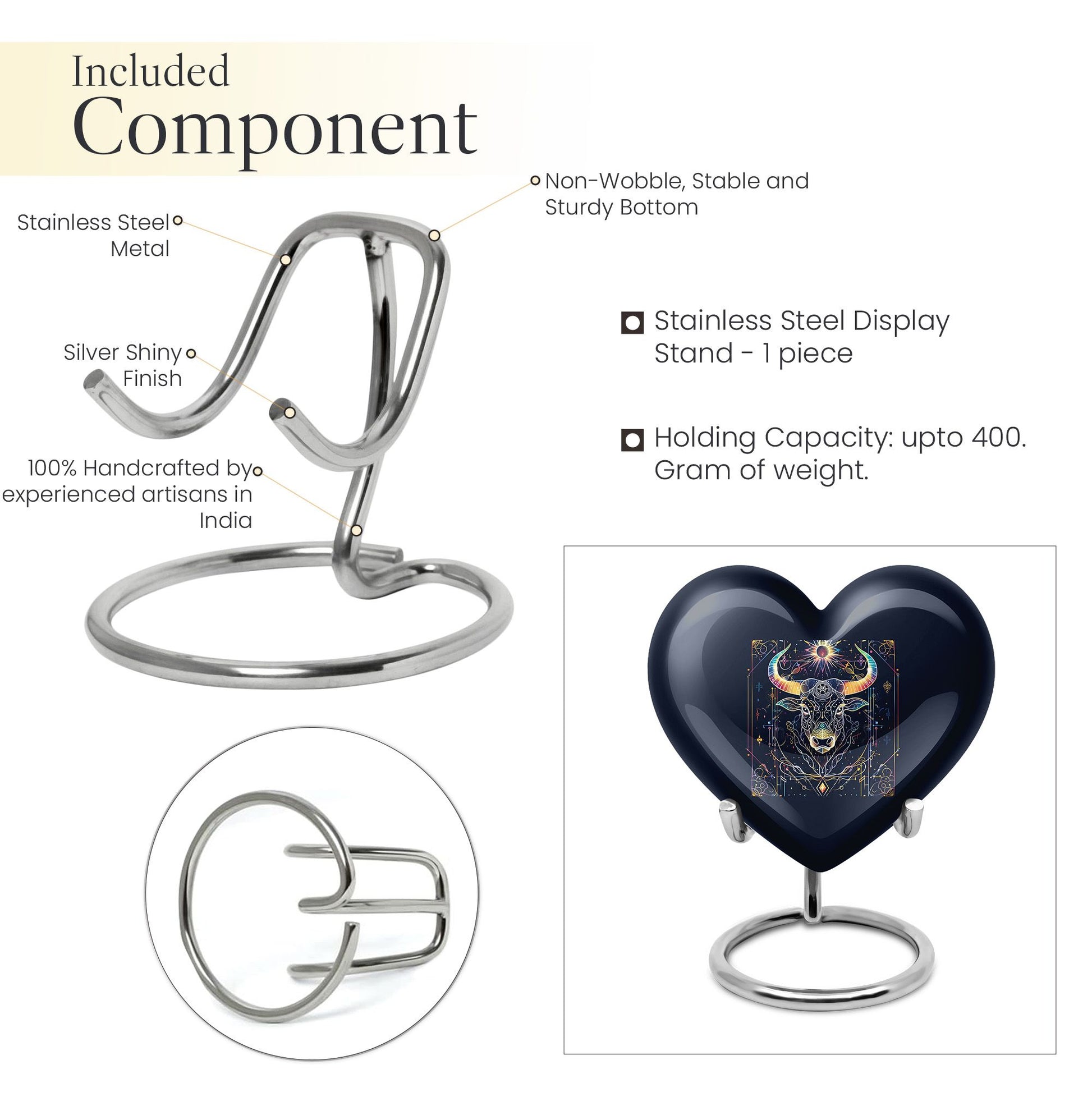 10-inch Zodiac Heart urn in aluminium for adult male ashes, 