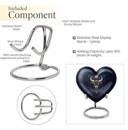 10-inch Zodiac Heart urn in aluminium for adult male ashes, 