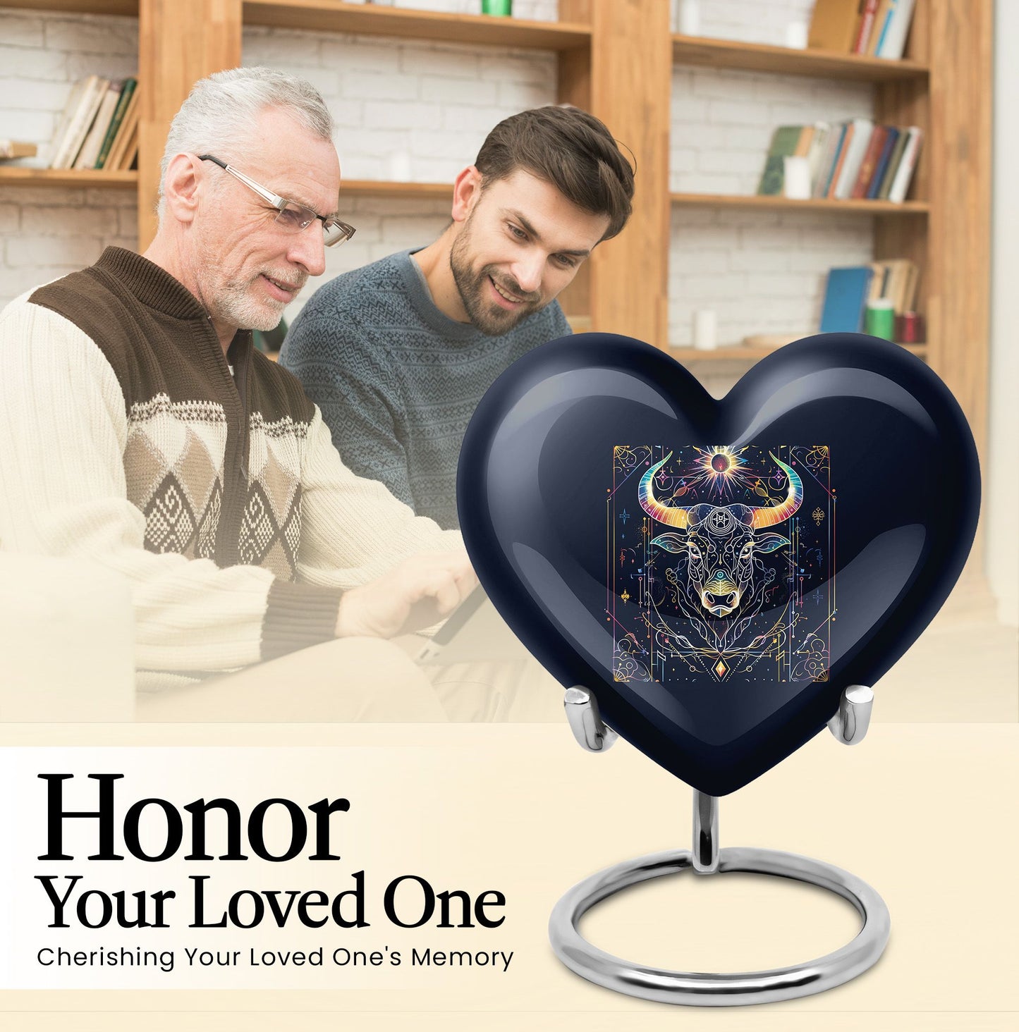 10-inch Zodiac Heart urn in aluminium for adult male ashes, 