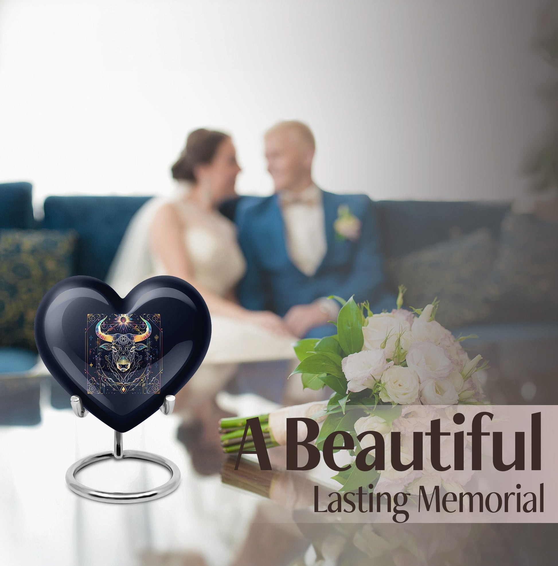 10-inch Zodiac Heart urn in aluminium for adult male ashes, 