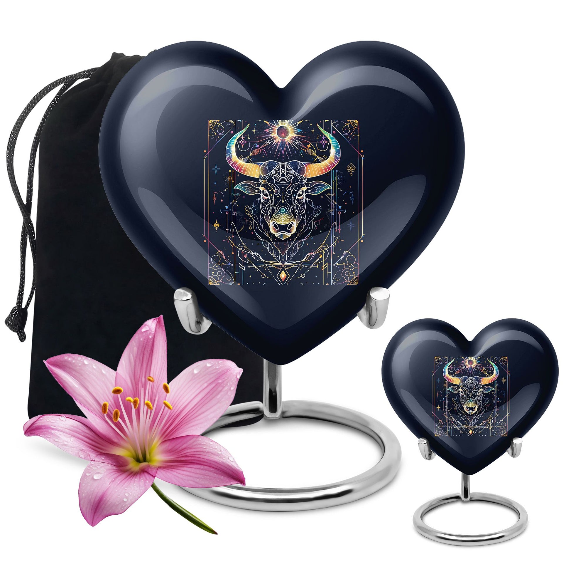 10-inch Zodiac Heart urn in aluminium for adult male ashes, 