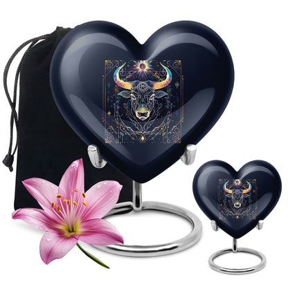 10-inch Zodiac Heart urn in aluminium for adult male ashes, 