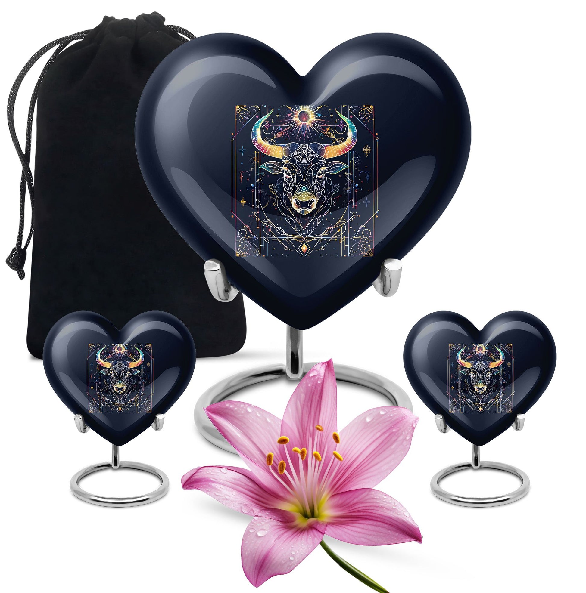 10-inch Zodiac Heart urn in aluminium for adult male ashes, 