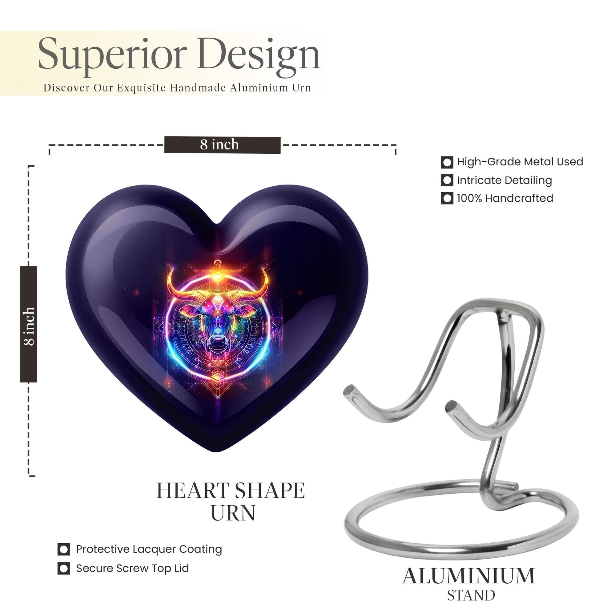 10-inch heart shaped zodiac urn for adult memorial crafted from aluminium