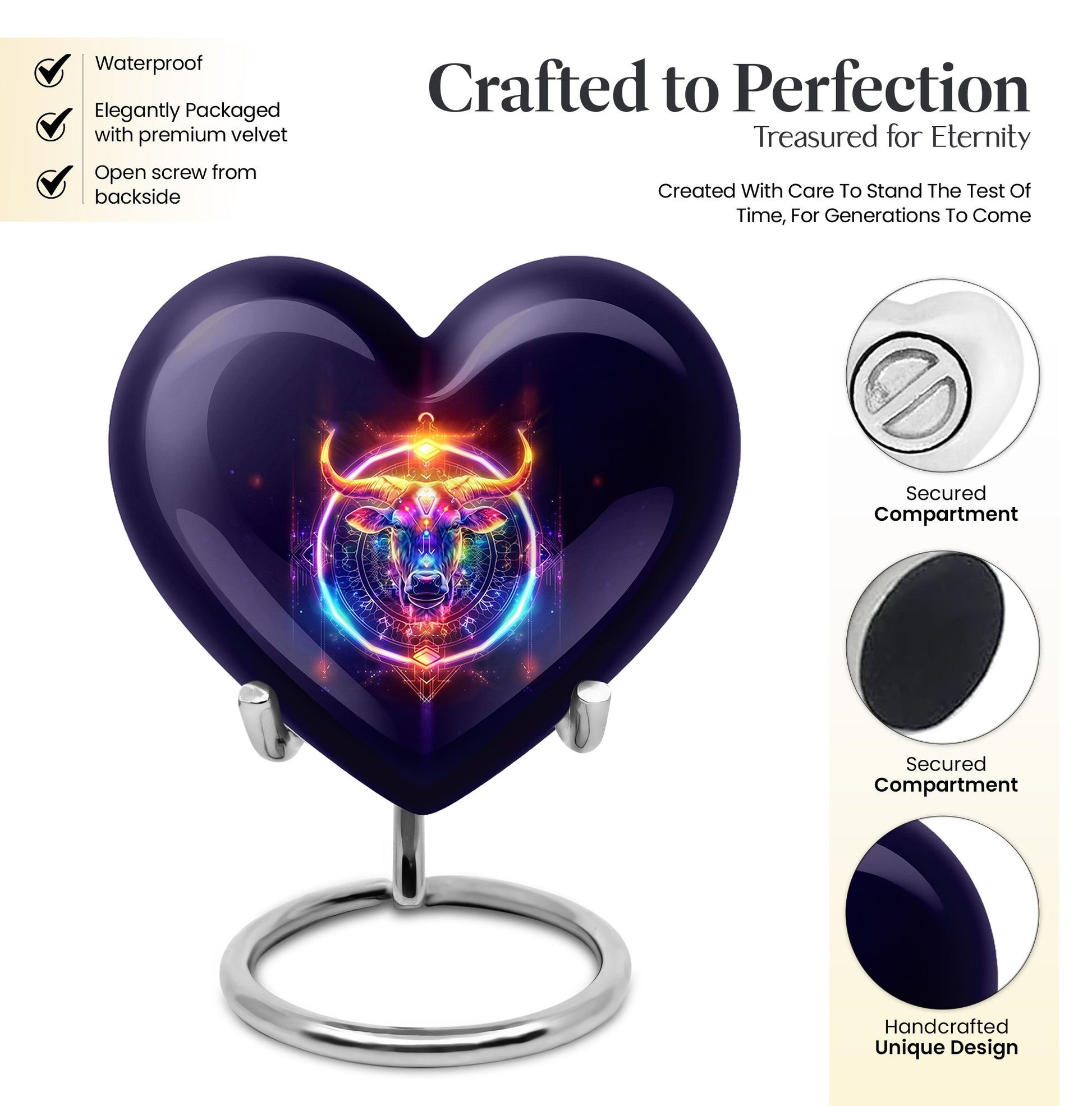 10-inch heart shaped zodiac urn for adult memorial crafted from aluminium
