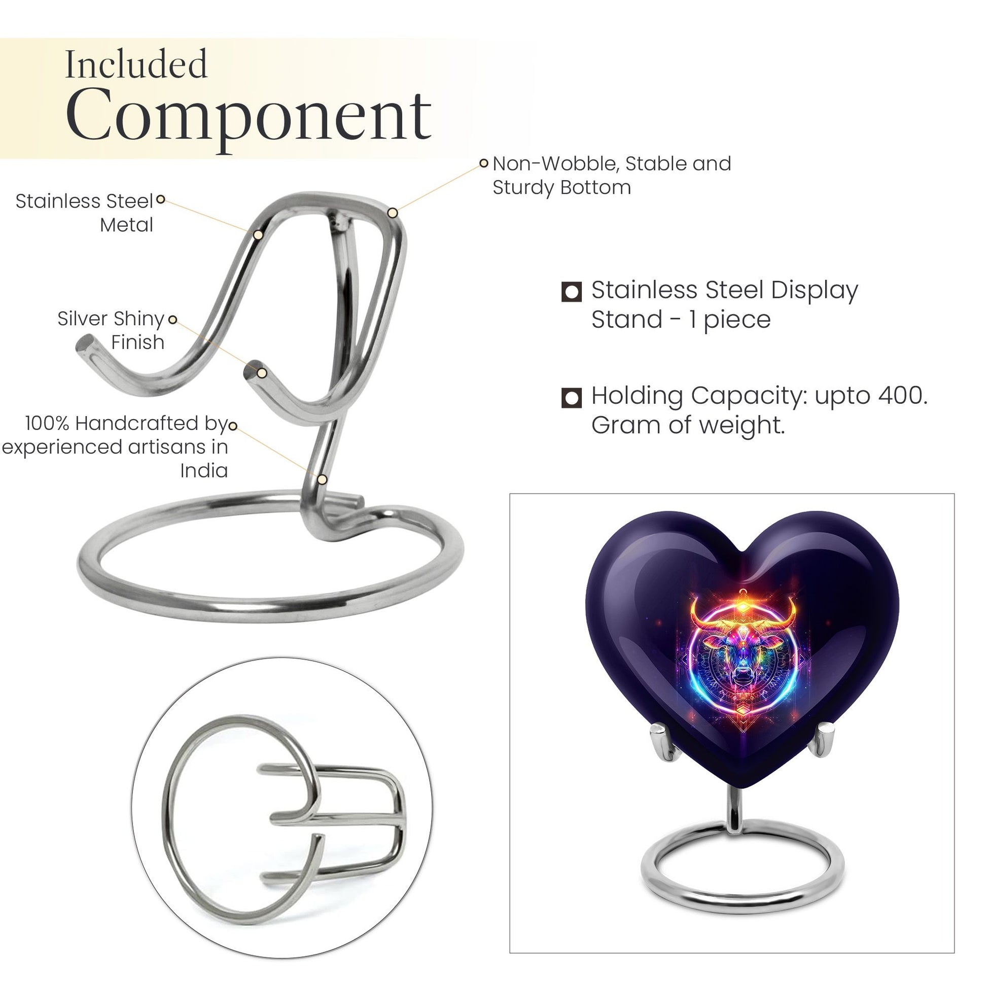 10-inch heart shaped zodiac urn for adult memorial crafted from aluminium