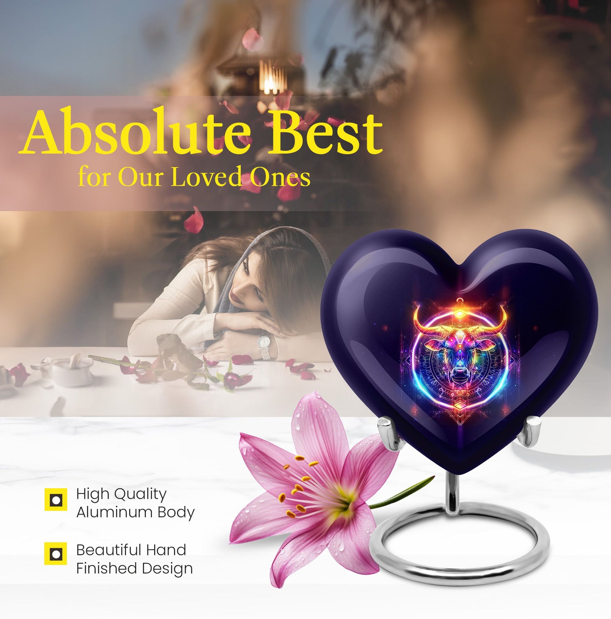 10-inch heart shaped zodiac urn for adult memorial crafted from aluminium