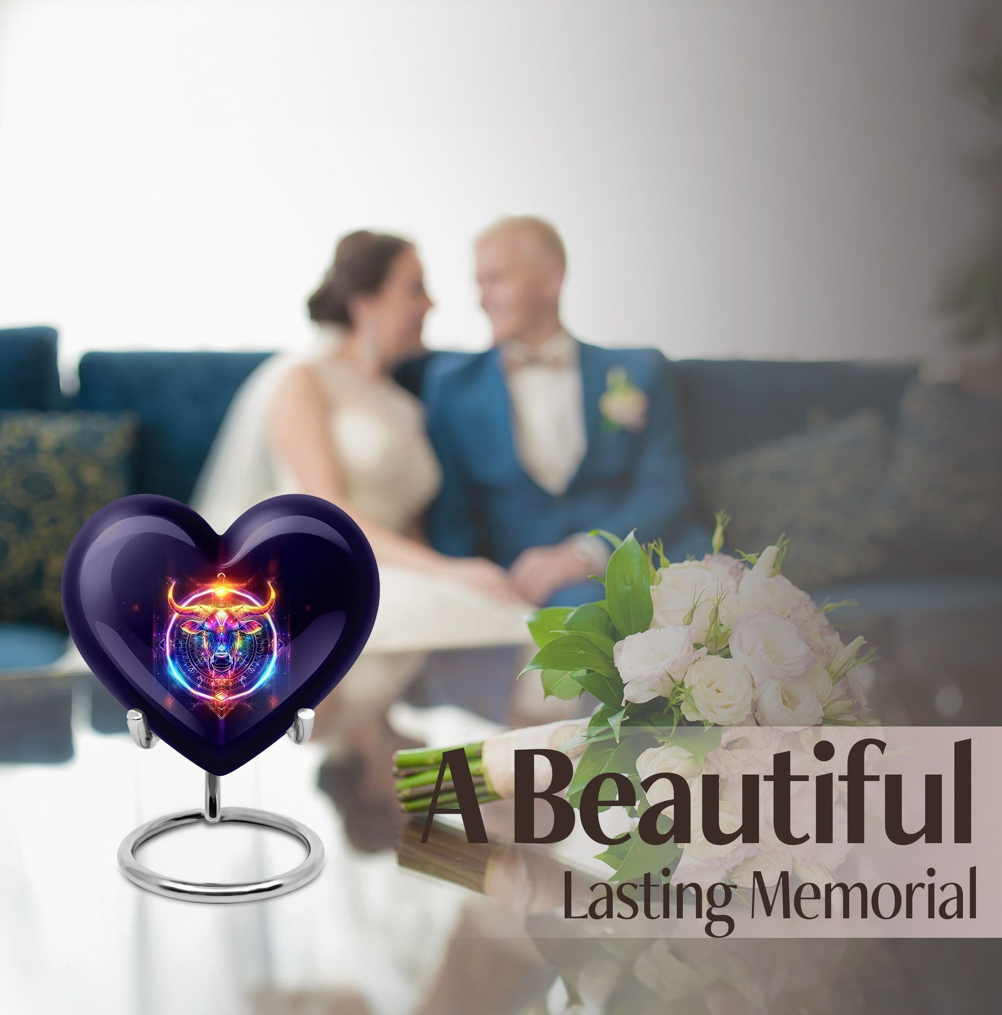 10-inch heart shaped zodiac urn for adult memorial crafted from aluminium