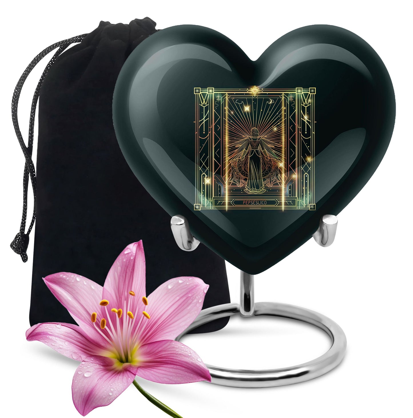 10-inch abstract heart-designed zodiac urn in aluminium, with personalization option for memorial purposes