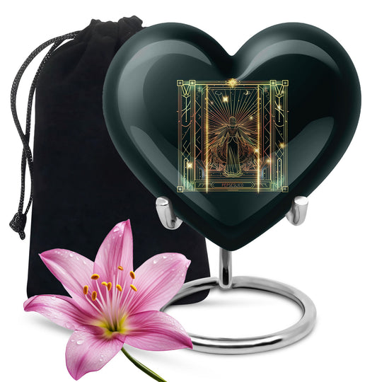 10-inch abstract heart-designed zodiac urn in aluminium, with personalization option for memorial purposes