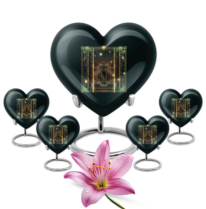 10-inch abstract heart-designed zodiac urn in aluminium, with personalization option for memorial purposes