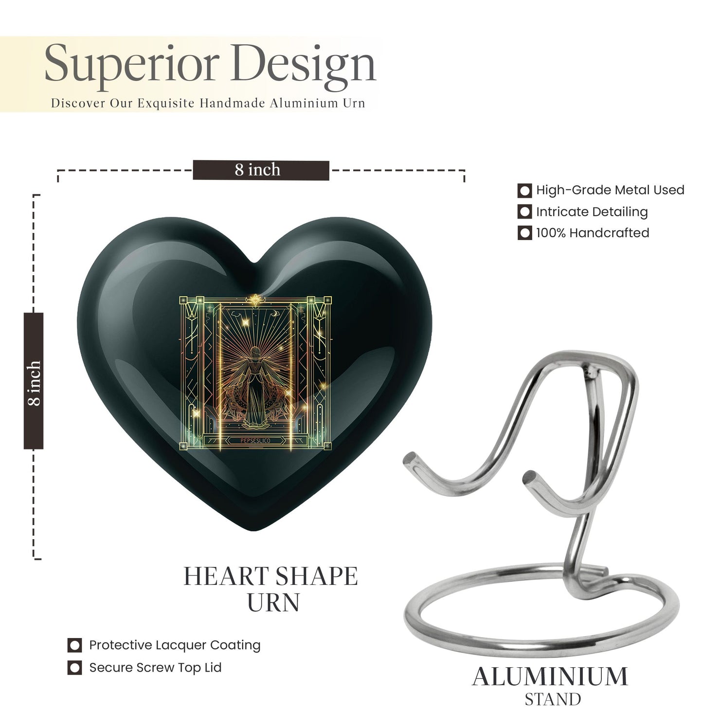 10-inch abstract heart-designed zodiac urn in aluminium, with personalization option for memorial purposes