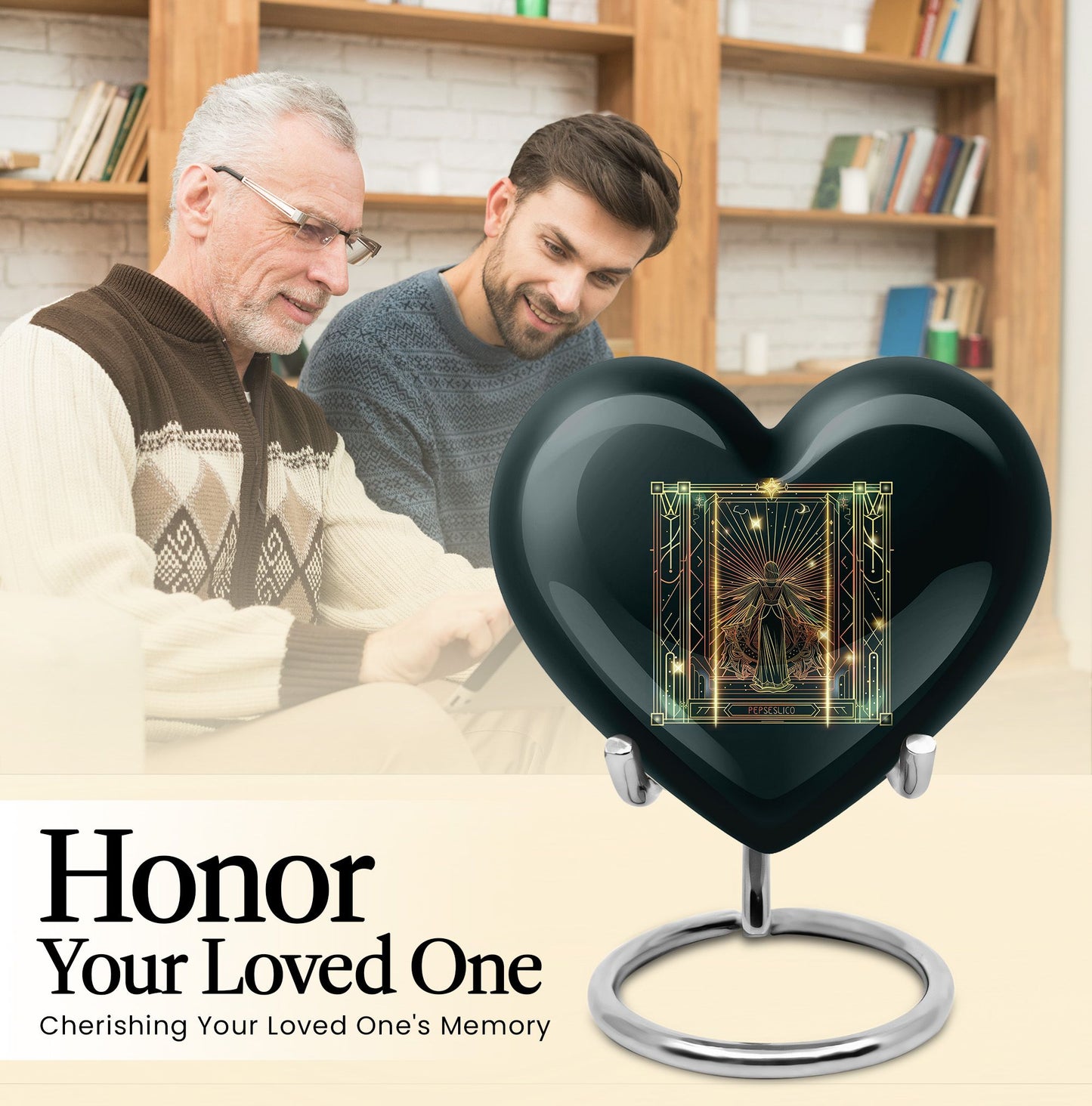 10-inch abstract heart-designed zodiac urn in aluminium, with personalization option for memorial purposes